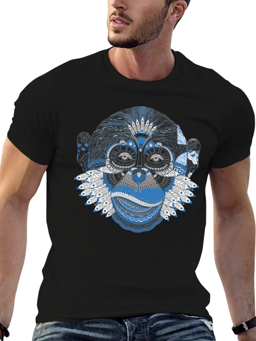 Monkey Face Graphic Black T-Shirt