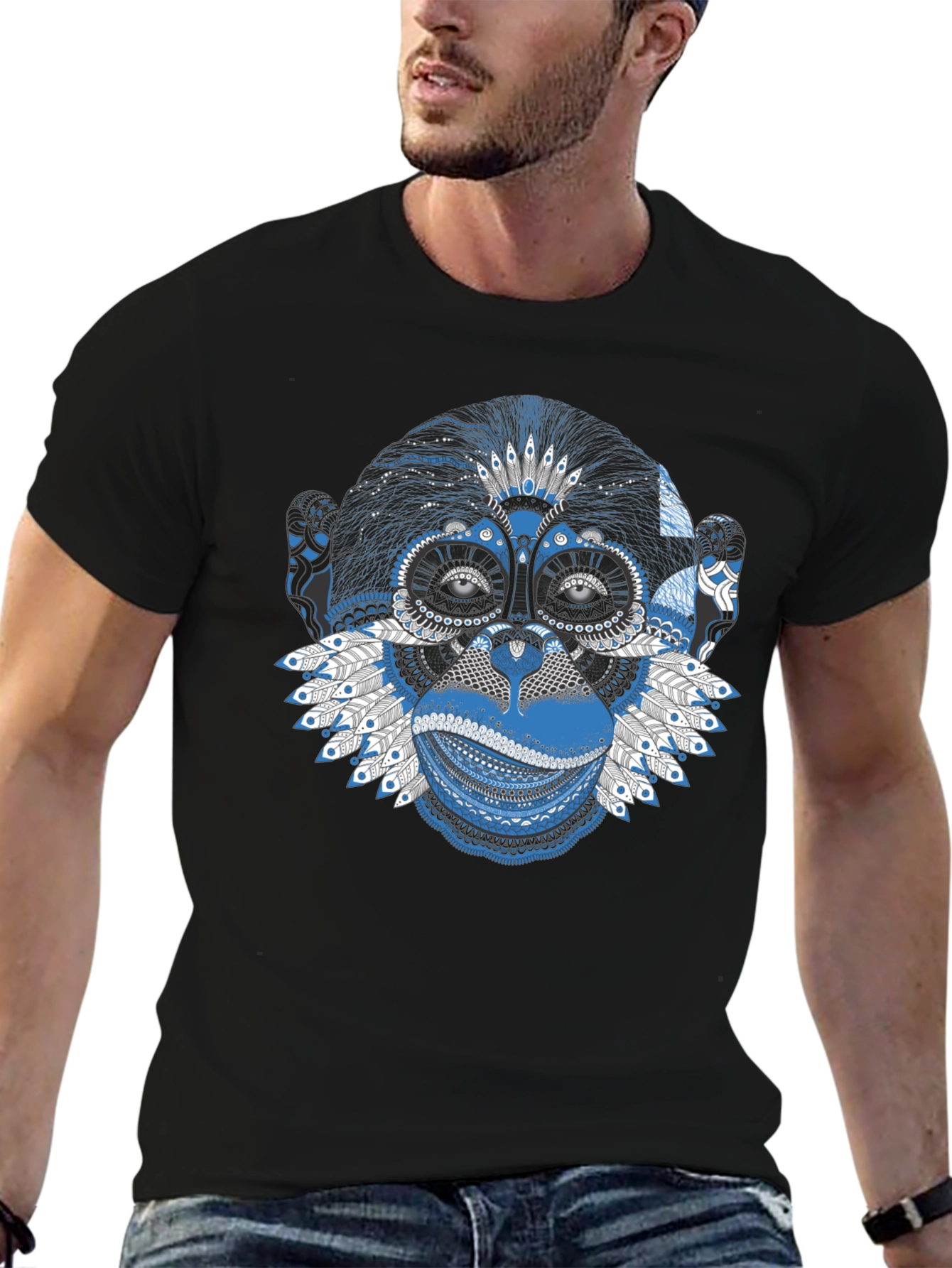 Monkey Face Graphic Black T-Shirt