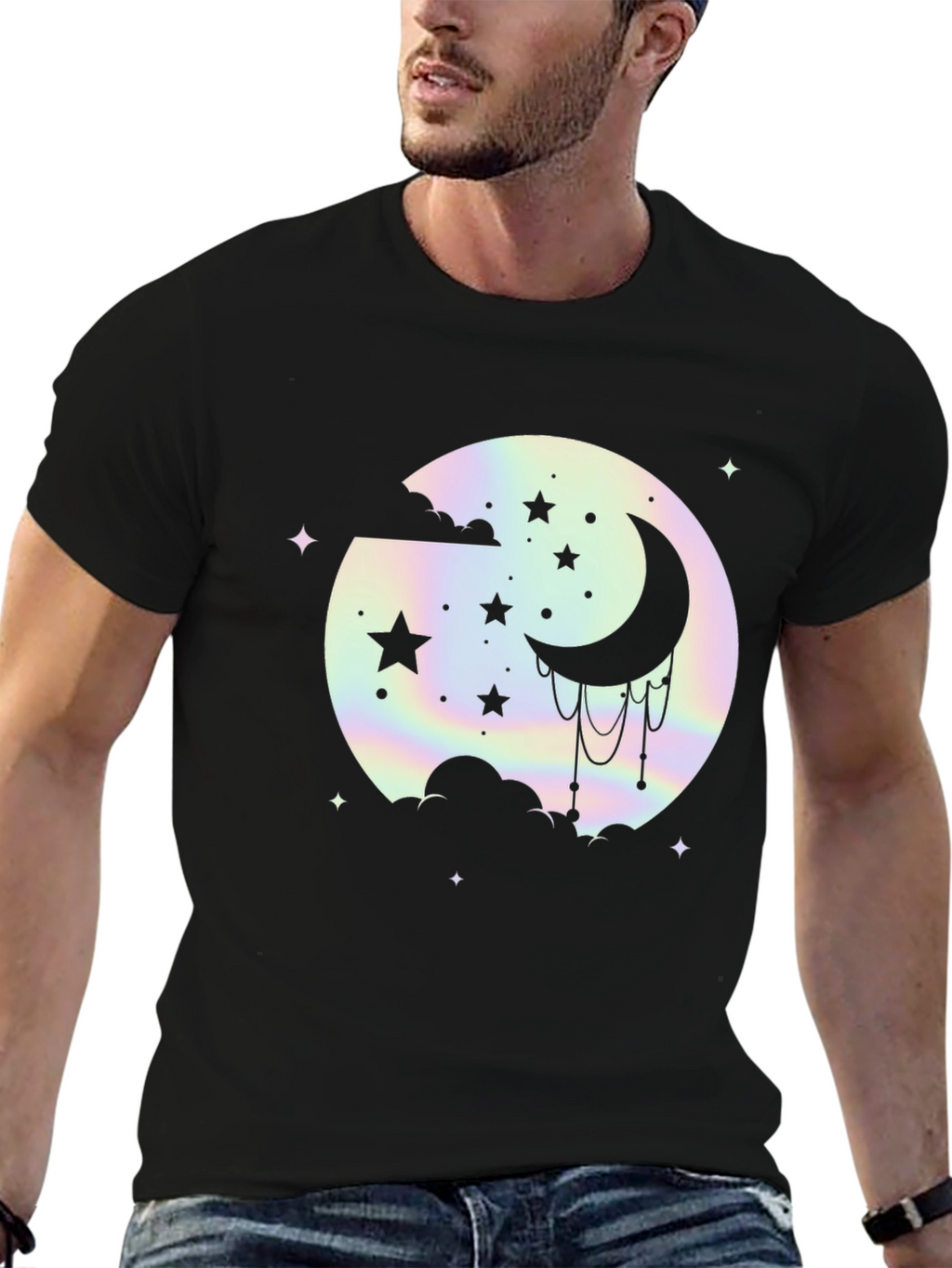 Celestial Moon & Stars Graphic Black T-Shirt