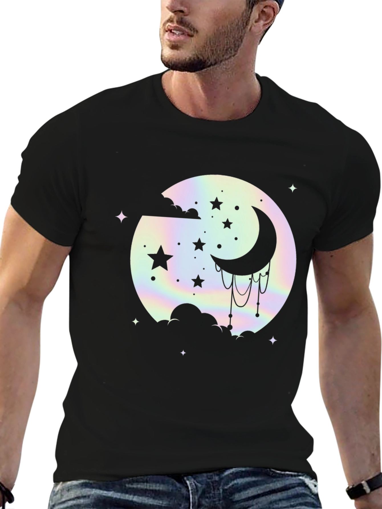 Celestial Moon & Stars Graphic Black T-Shirt