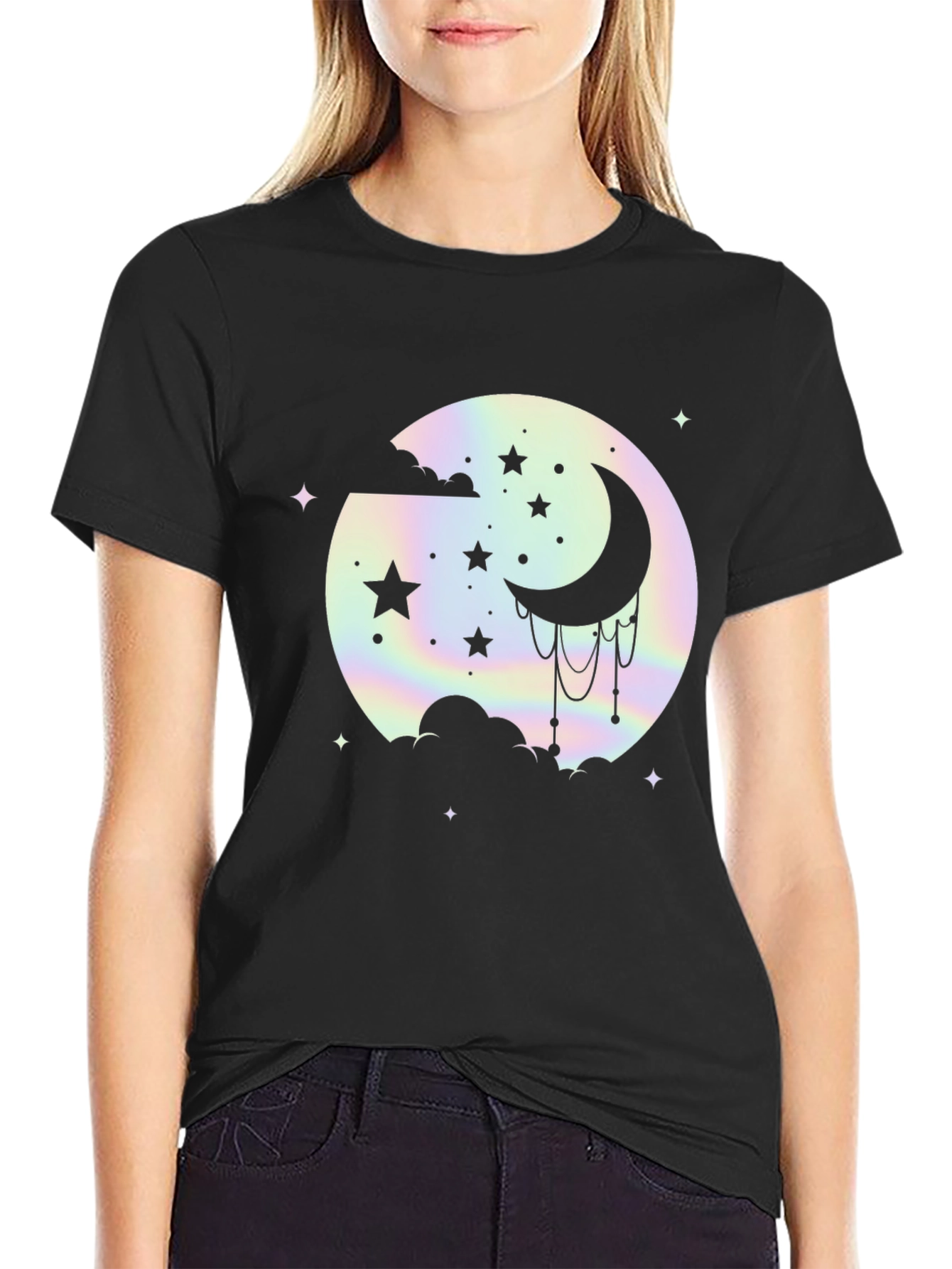 Celestial Moon & Stars Graphic Black T-Shirt