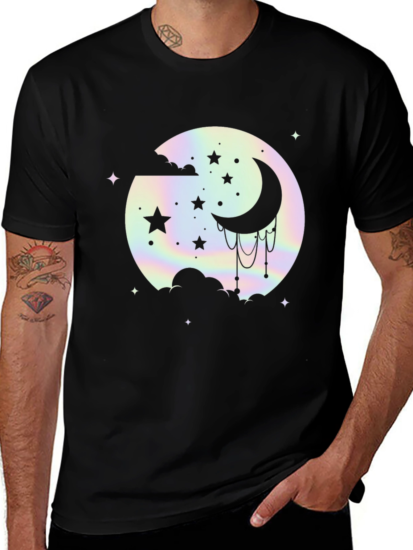 Celestial Moon & Stars Graphic Black T-Shirt