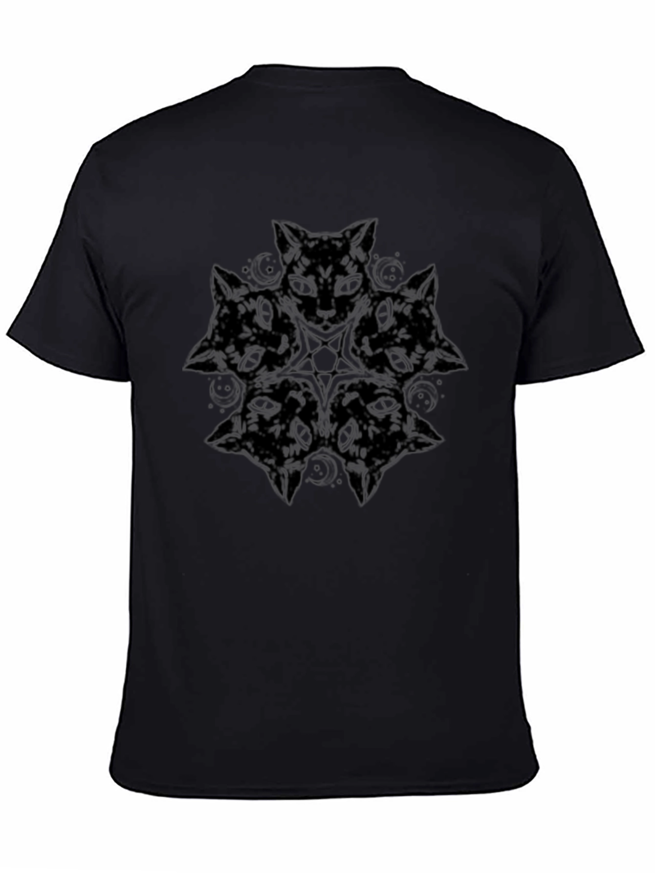 Gothic Cat Pentagram Graphic Tee - Black
