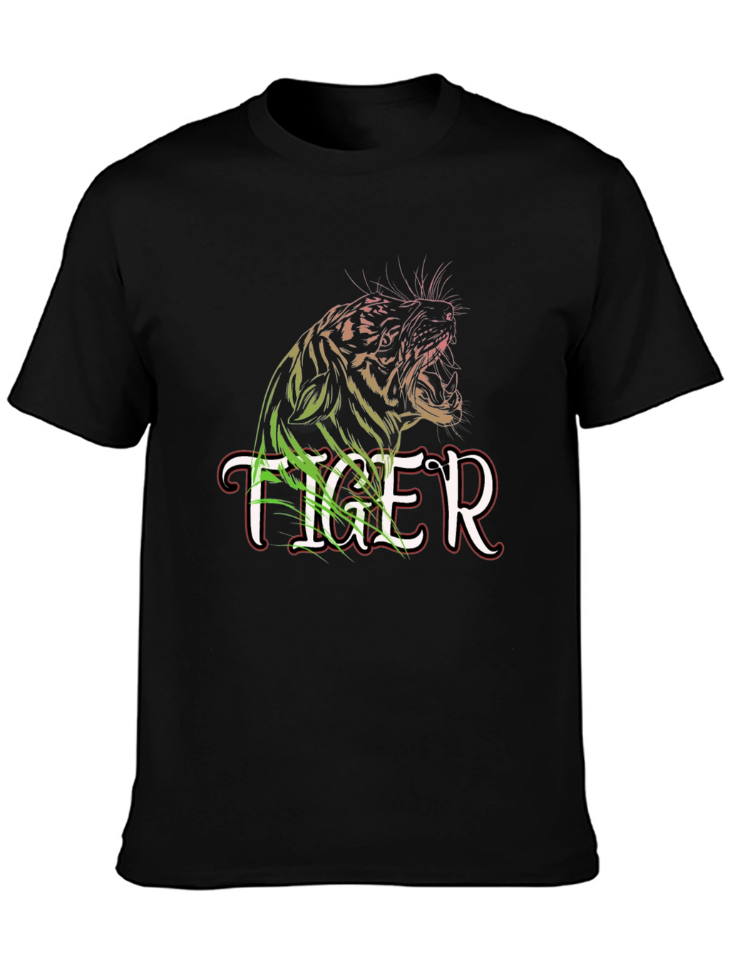 Tiger Graphic Print Black Crew Neck T-Shirt