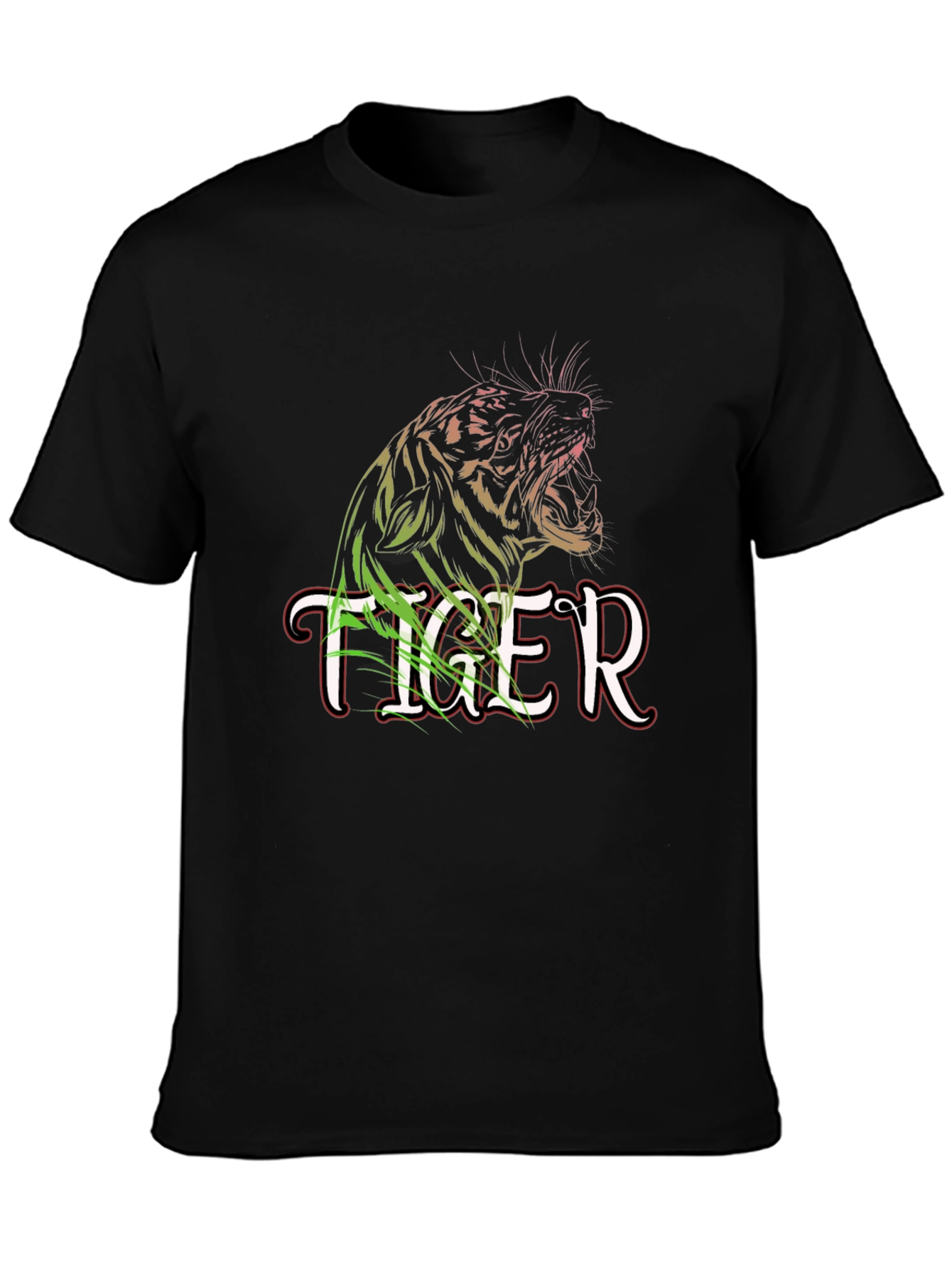 Tiger Graphic Print Black Crew Neck T-Shirt