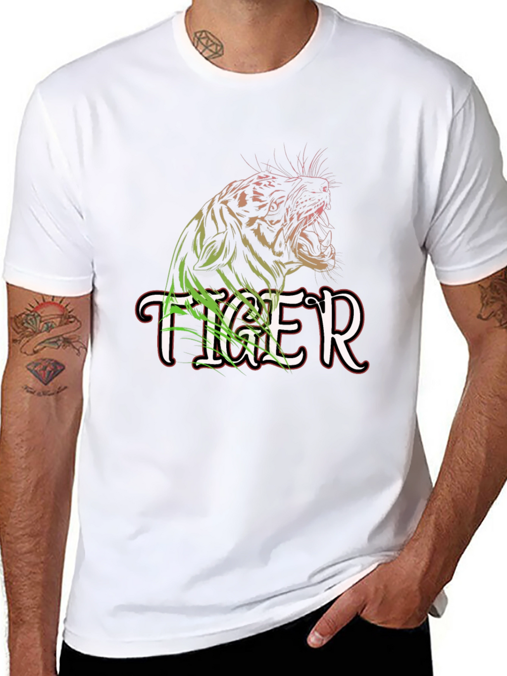 Tiger Graphic Print Black Crew Neck T-Shirt
