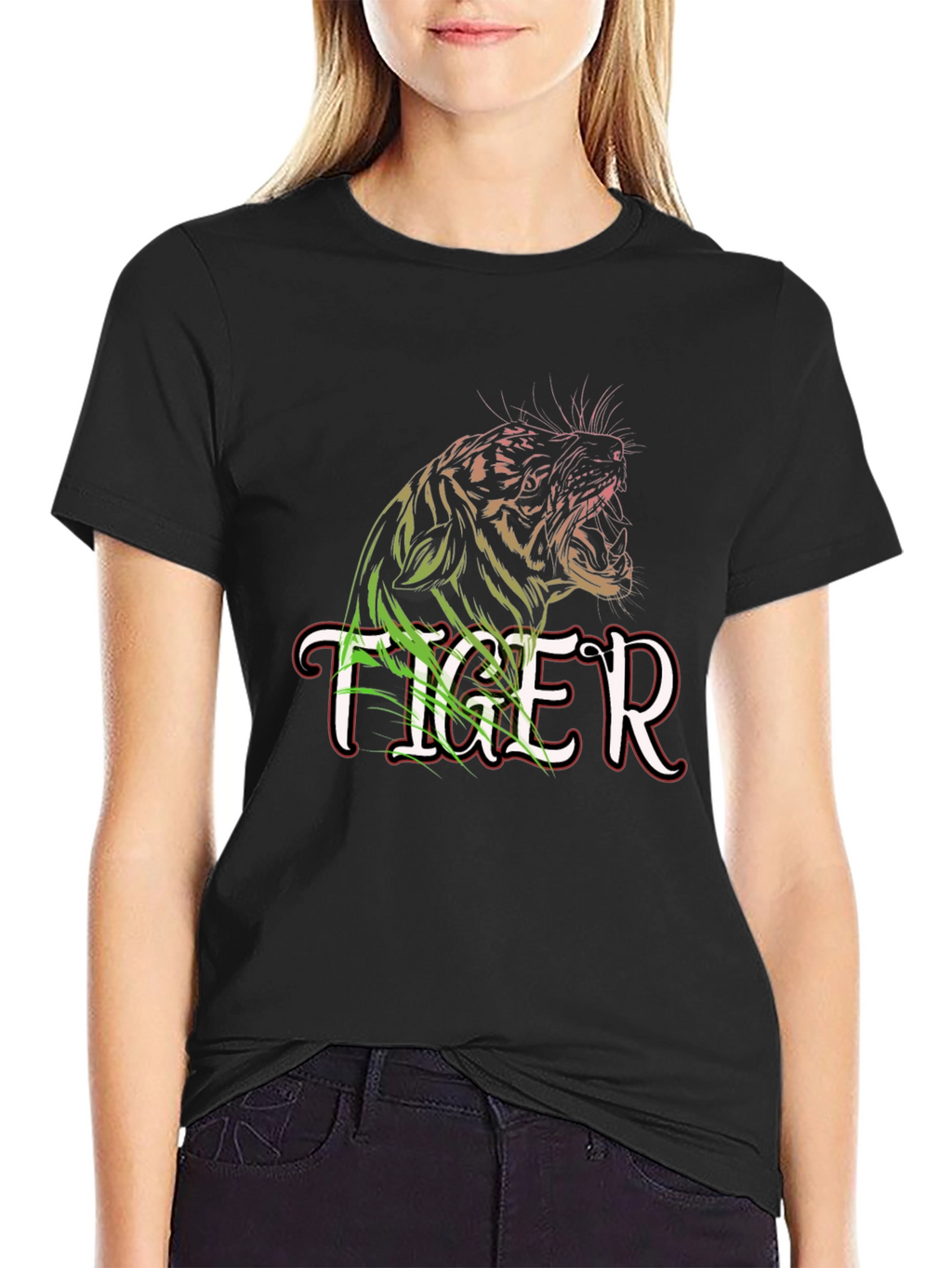 Tiger Graphic Print Black Crew Neck T-Shirt