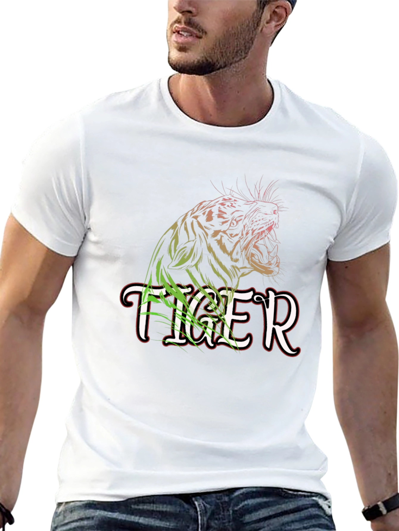 Tiger Graphic Print Black Crew Neck T-Shirt