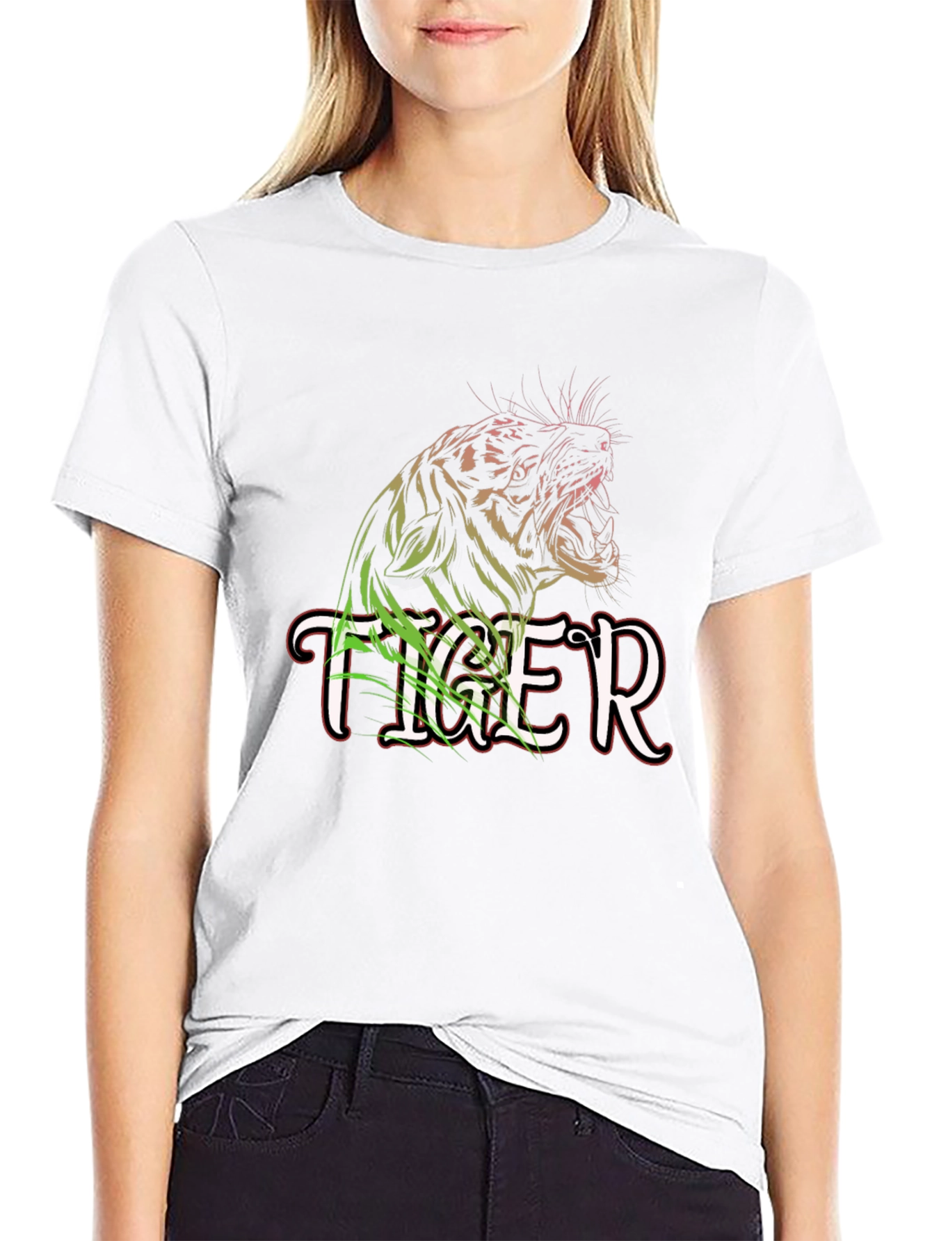 Tiger Graphic Print Black Crew Neck T-Shirt