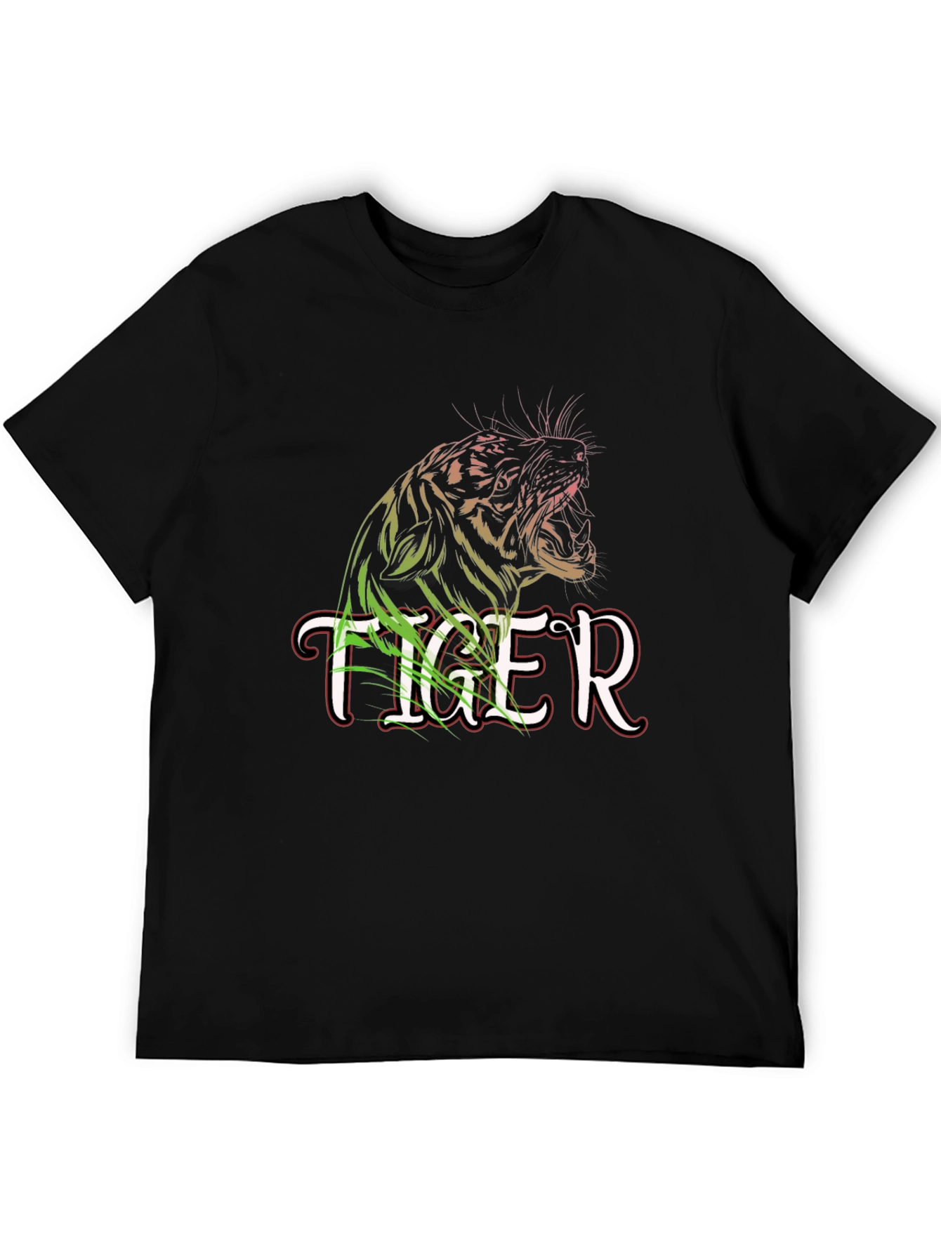 Tiger Graphic Print Black Crew Neck T-Shirt