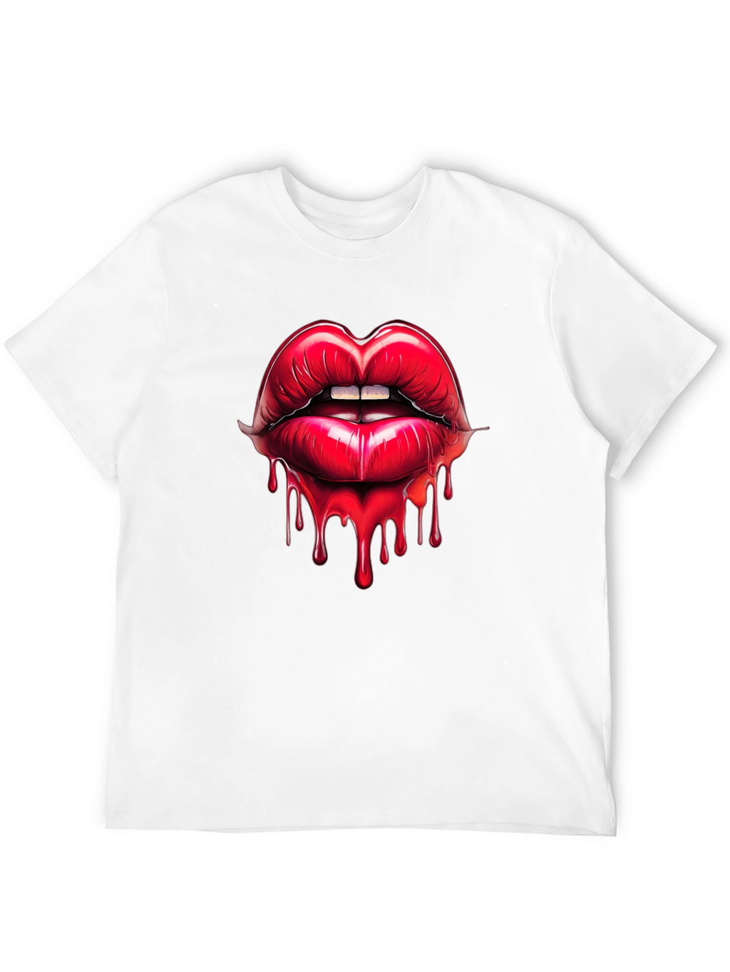 Red Lips Drip Graphic Black T-Shirt