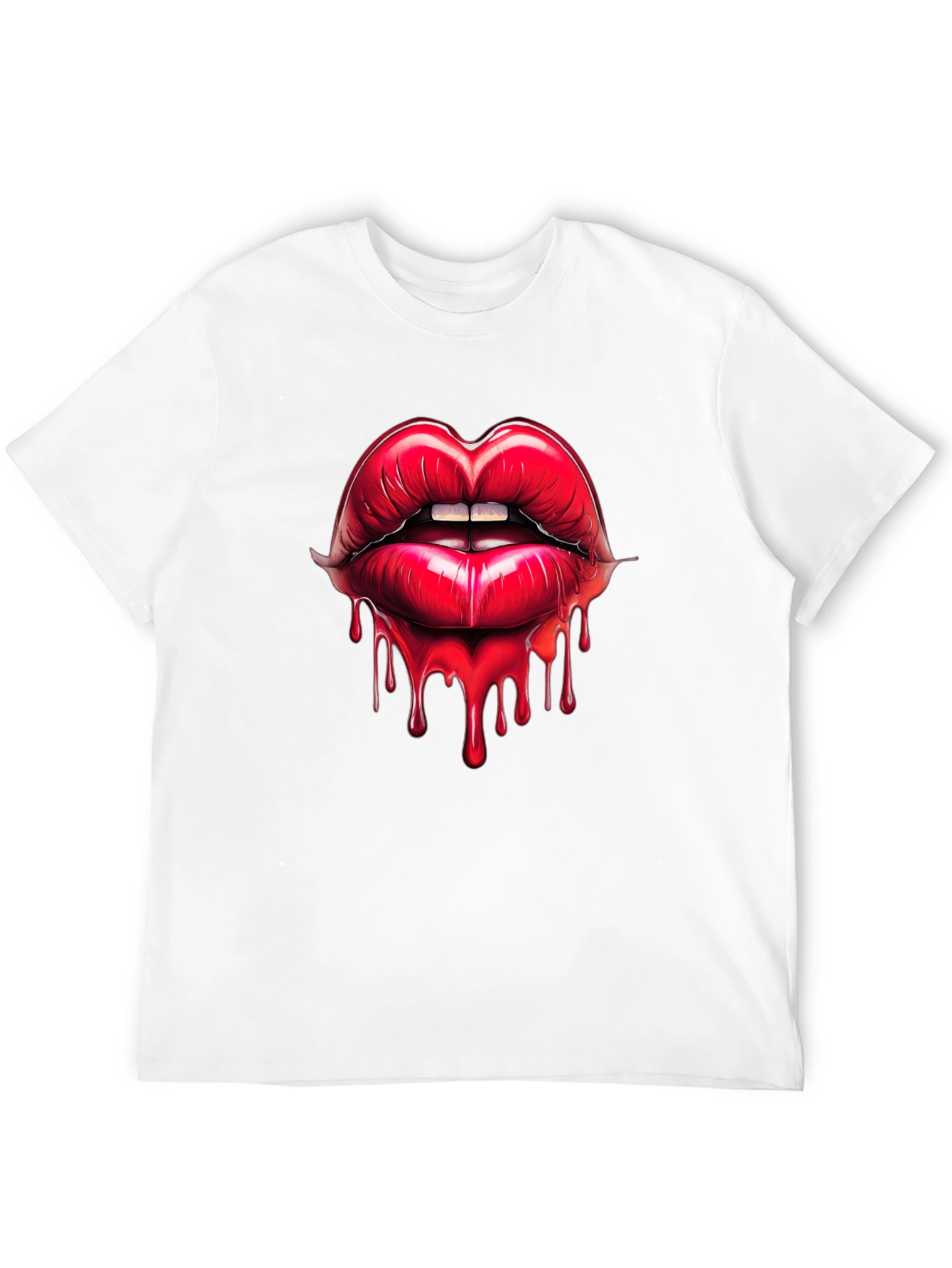 Red Lips Drip Graphic Black T-Shirt