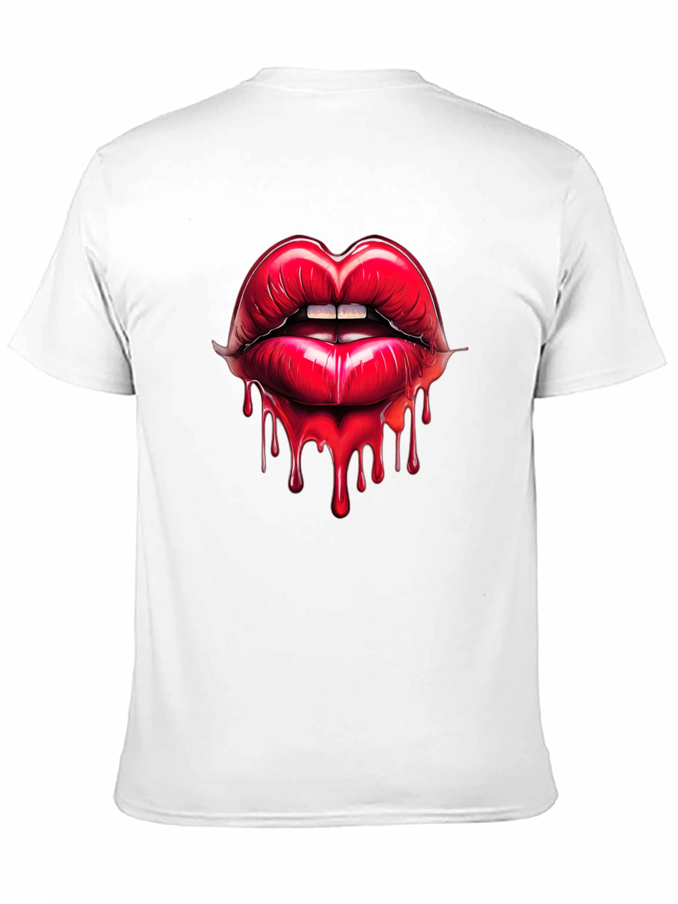 Red Lips Drip Graphic Black T-Shirt