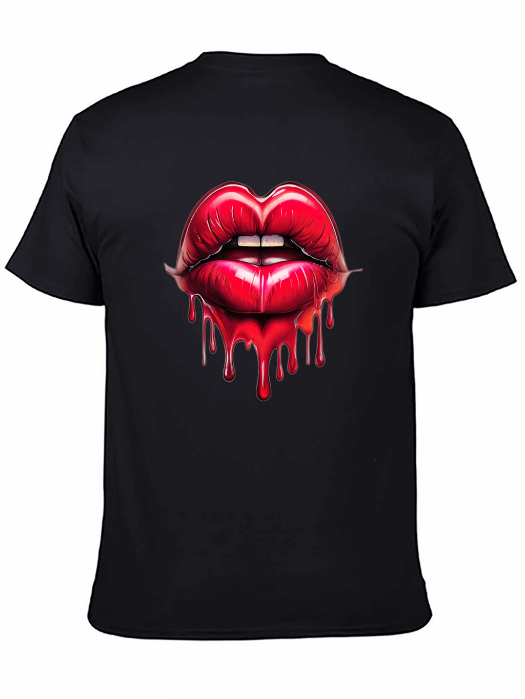 Red Lips Drip Graphic Black T-Shirt