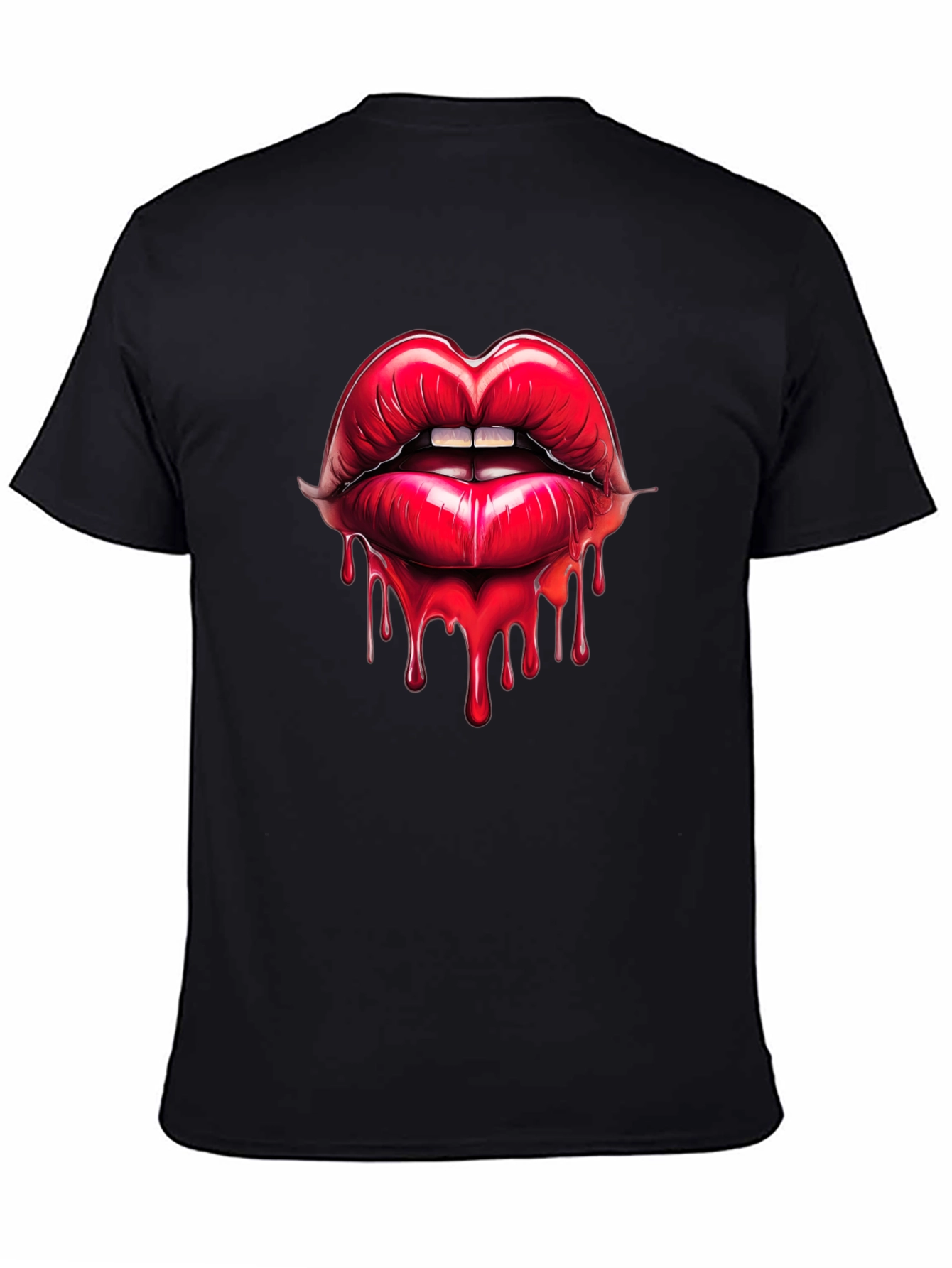 Red Lips Drip Graphic Black T-Shirt