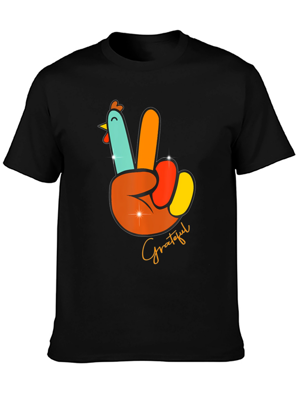Grateful Turkey Peace Sign Thanksgiving T-Shirt