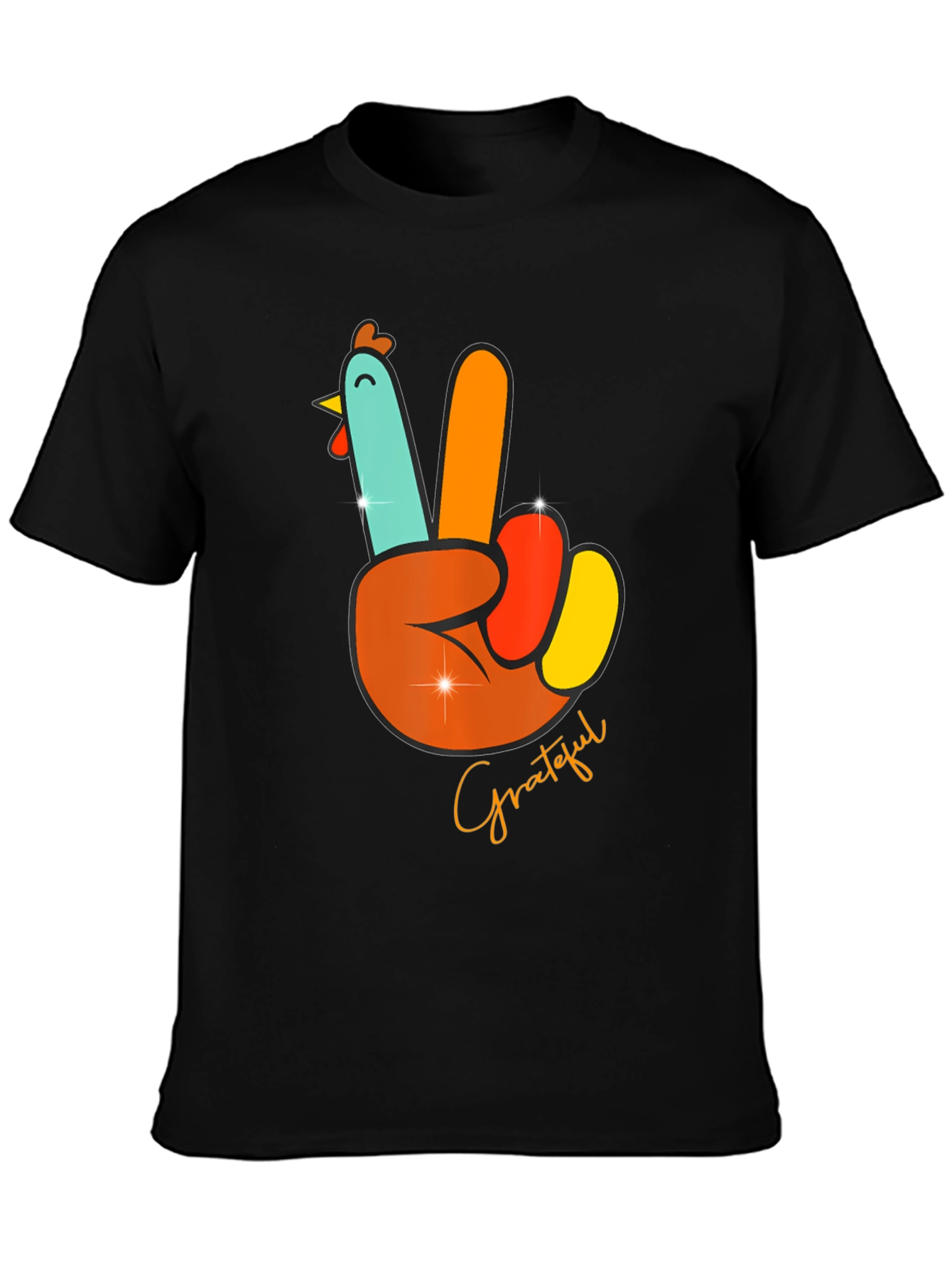 Grateful Turkey Peace Sign Thanksgiving T-Shirt