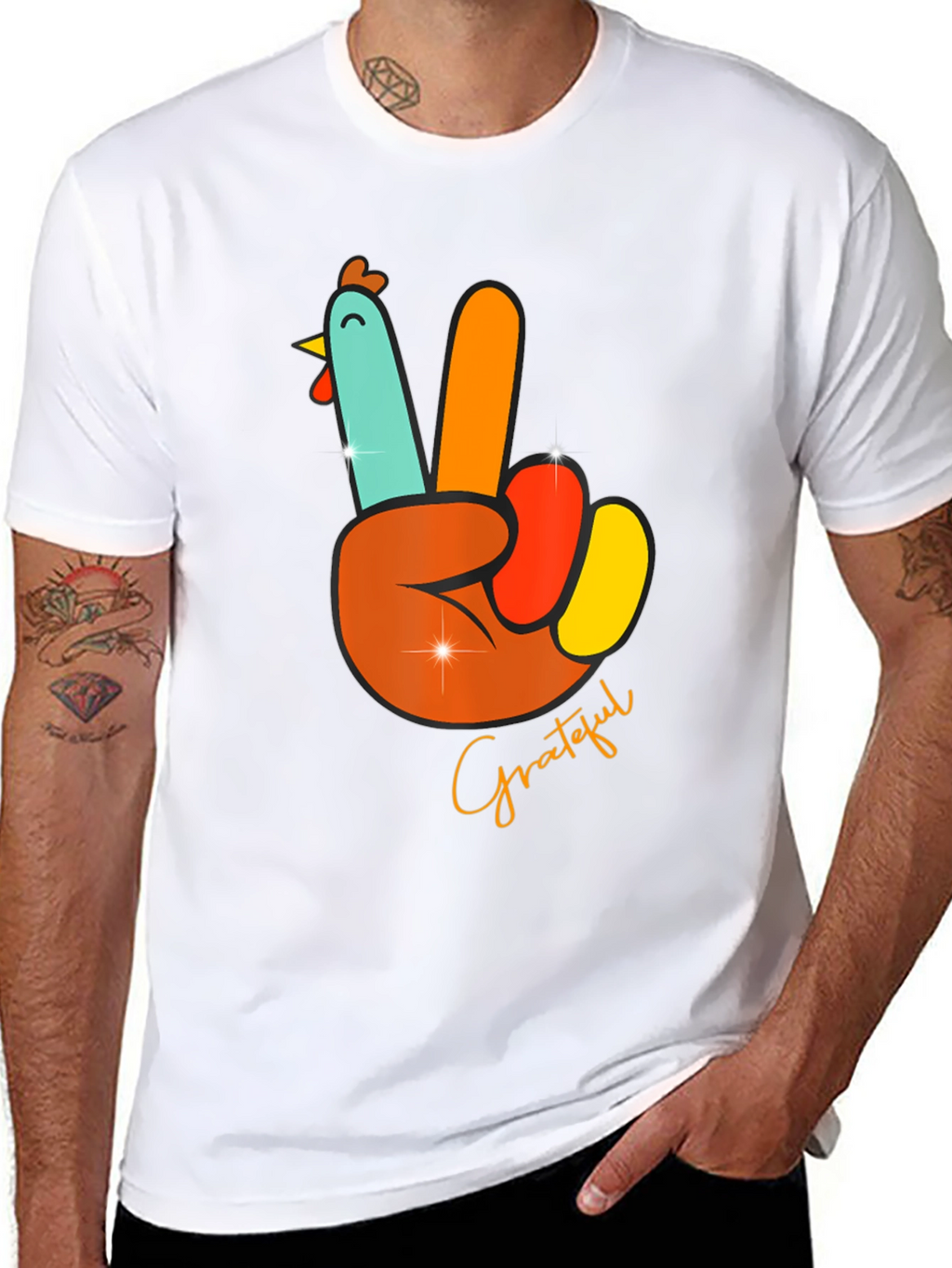 Grateful Turkey Peace Sign Thanksgiving T-Shirt