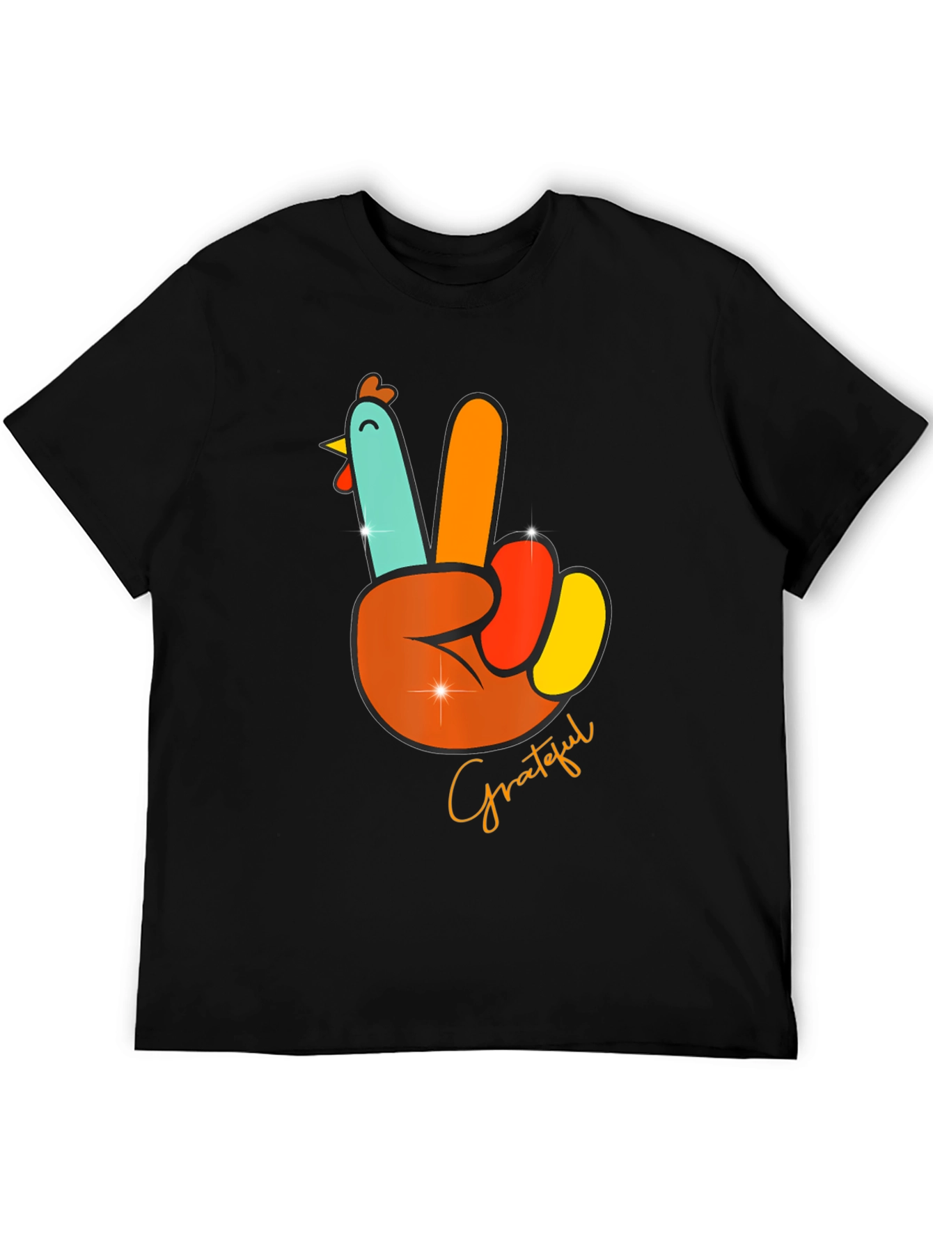 Grateful Turkey Peace Sign Thanksgiving T-Shirt
