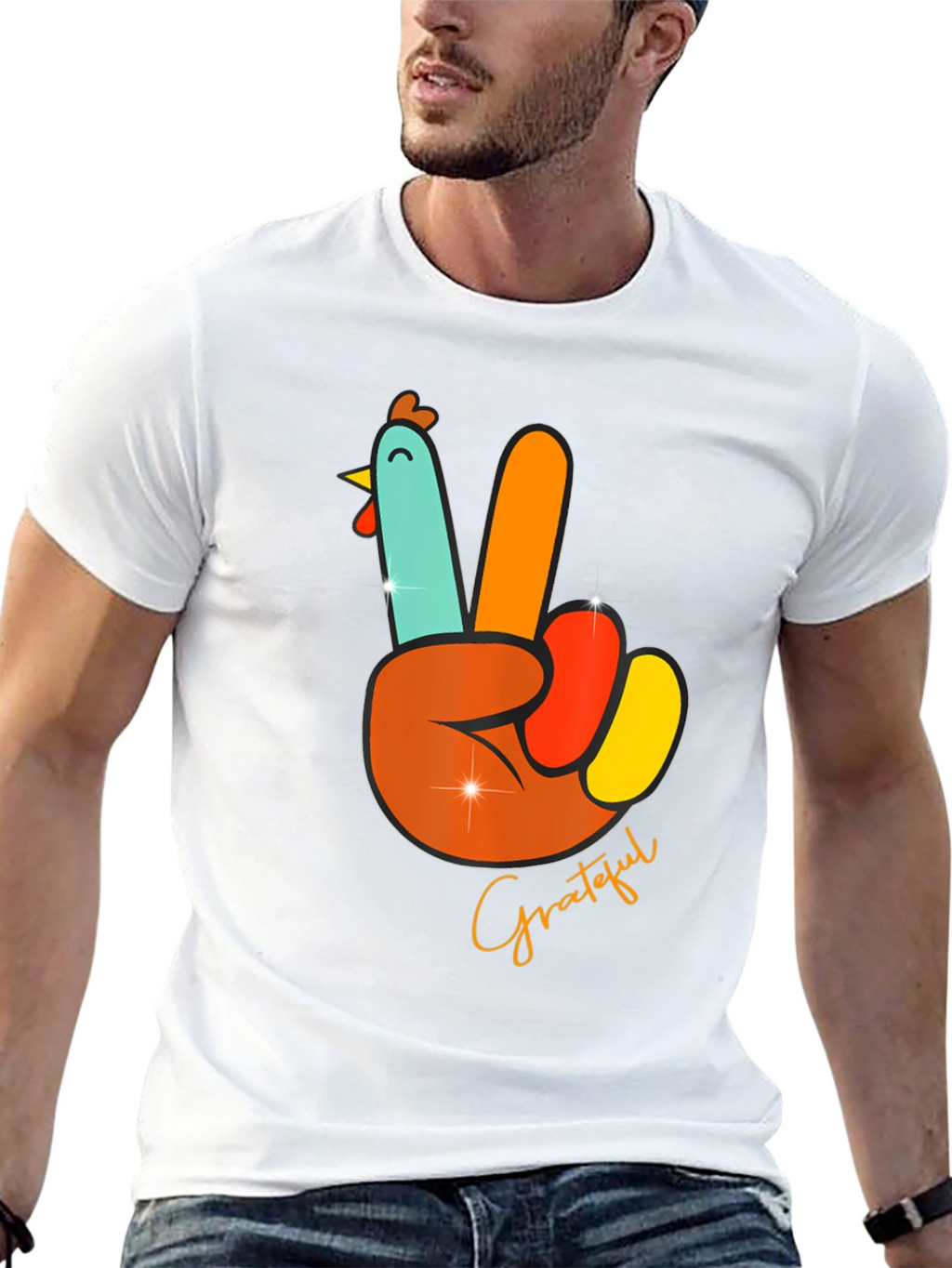 Grateful Turkey Peace Sign Thanksgiving T-Shirt