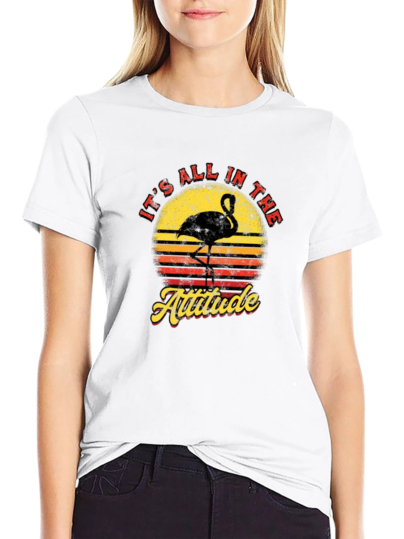 Its All in The Attitude Retro Flamingo Graphic T-Shirt