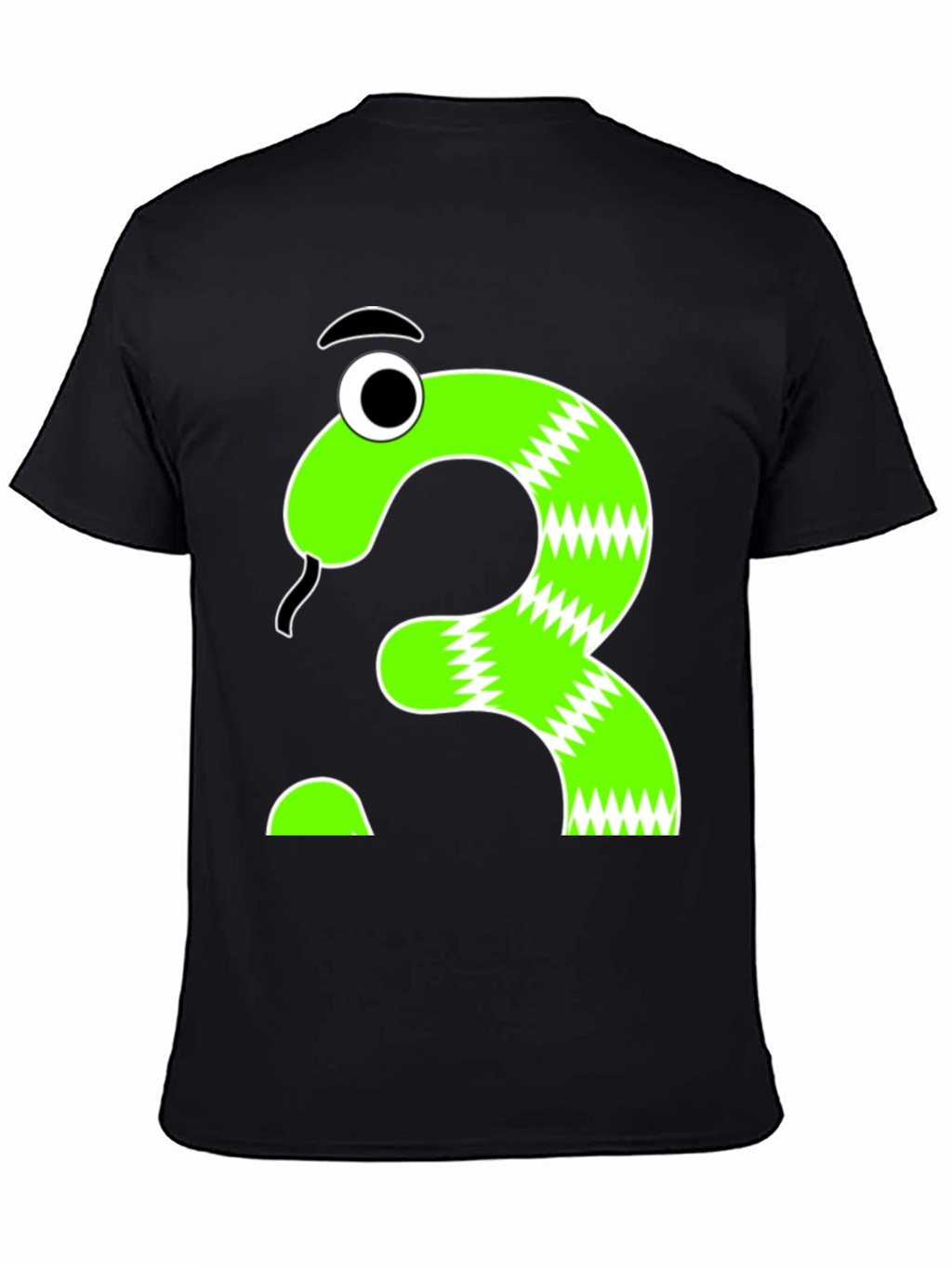 Cartoon Snake Question Mark Graphic Tee - Black Cotton