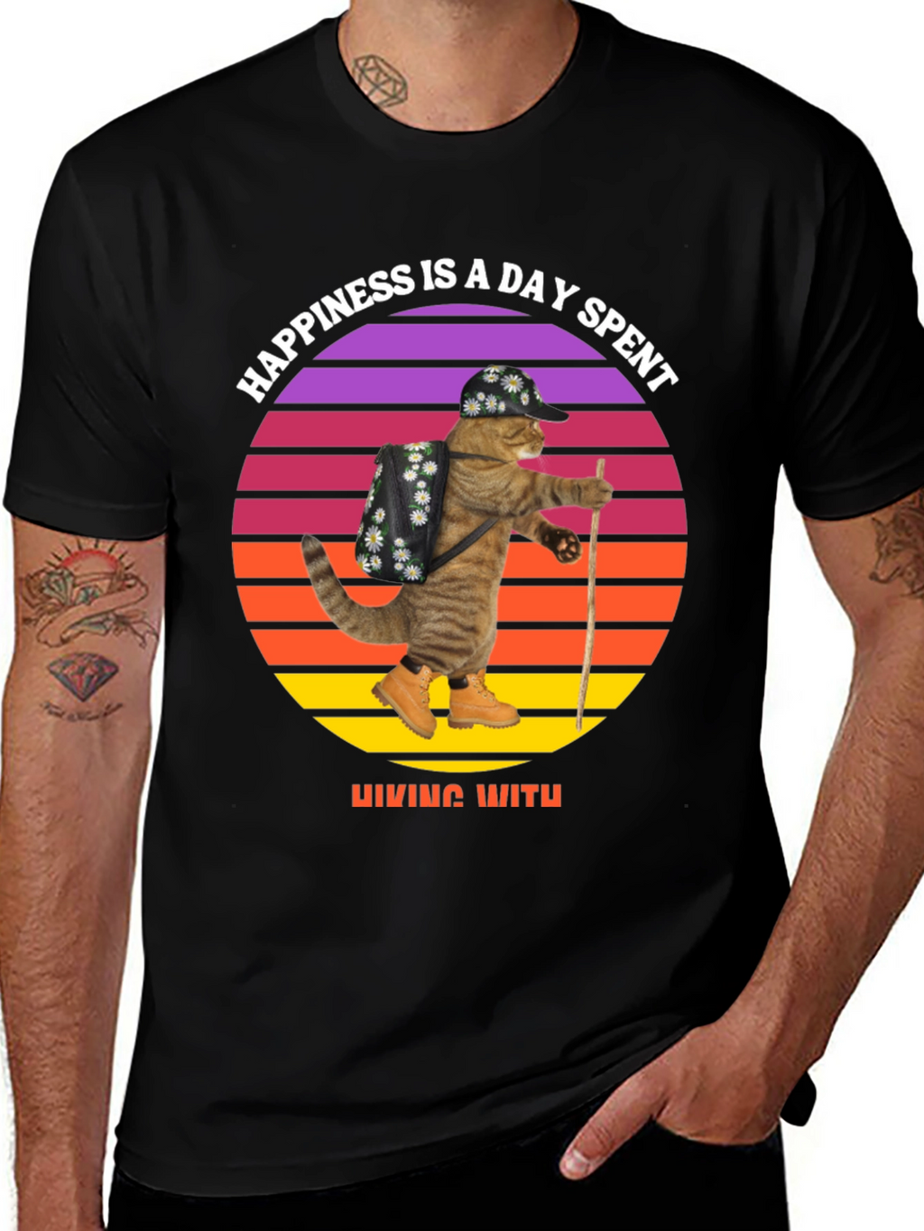 Hiking Cat T-Shirt: Happiness is a Day Spent Hiking