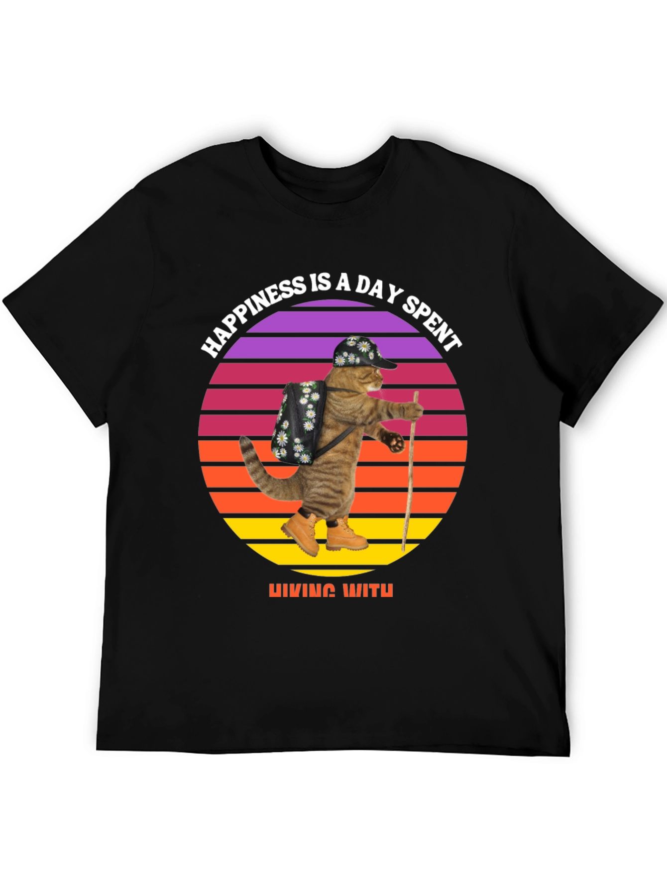 Hiking Cat T-Shirt: Happiness is a Day Spent Hiking