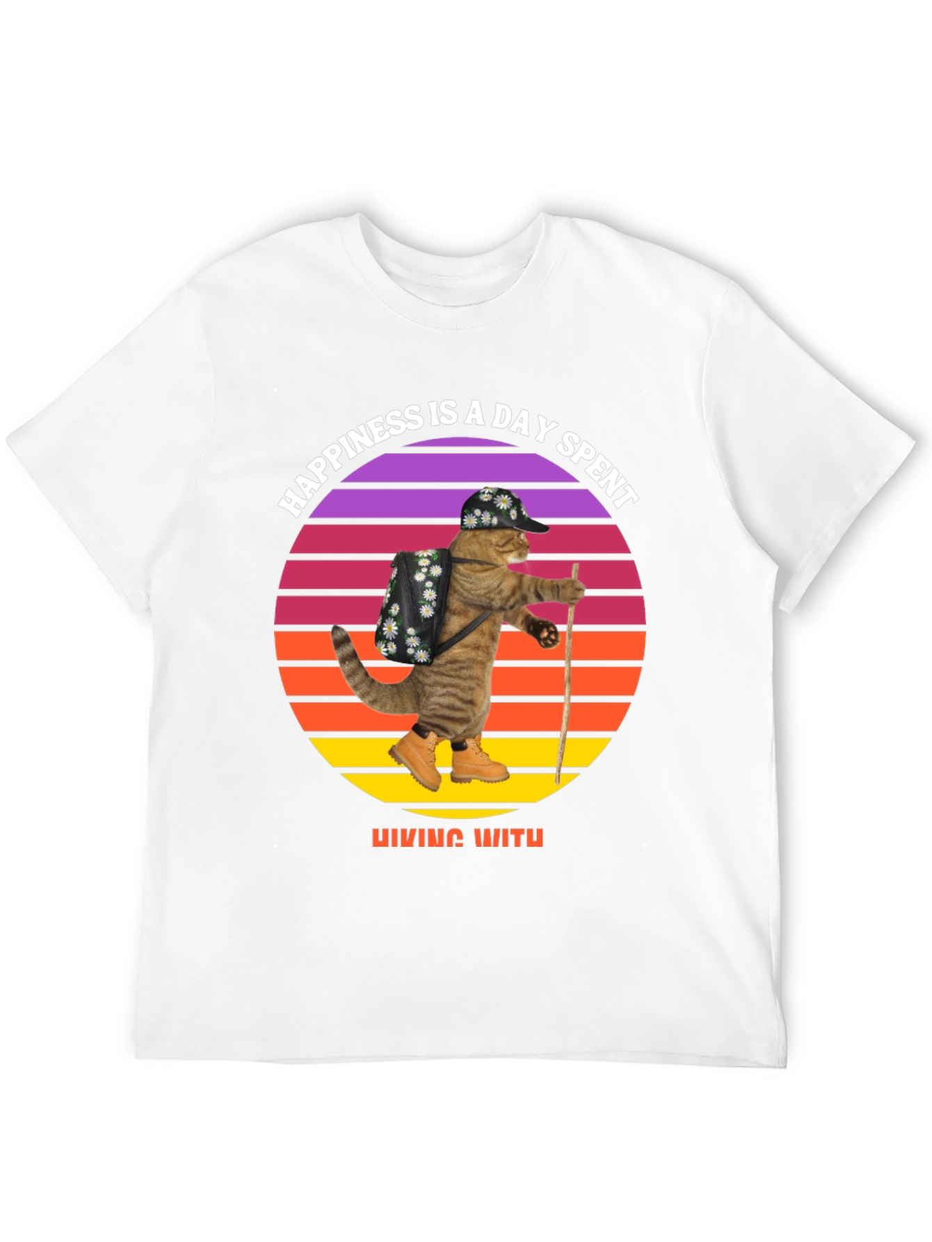 Hiking Cat T-Shirt: Happiness is a Day Spent Hiking