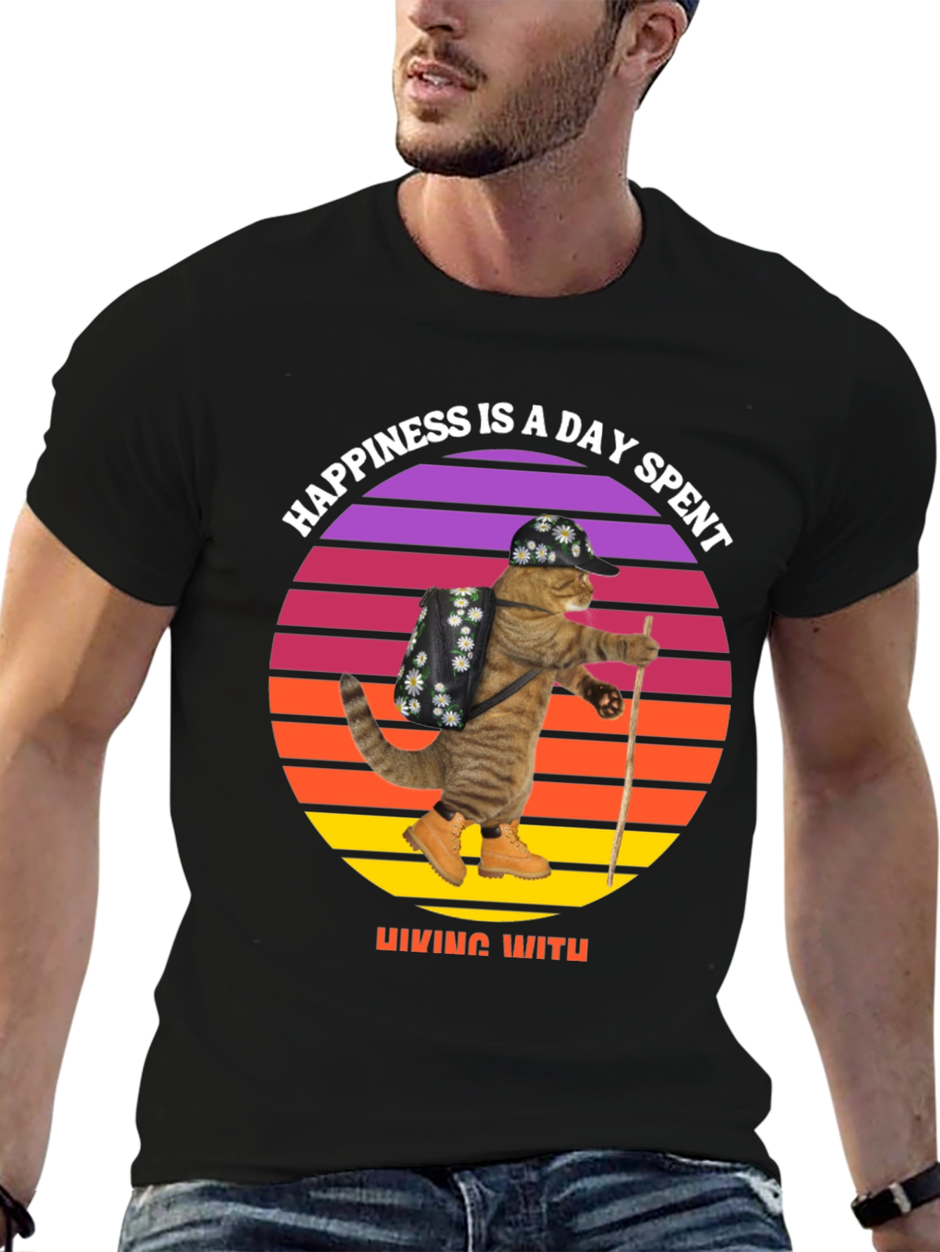 Hiking Cat T-Shirt: Happiness is a Day Spent Hiking