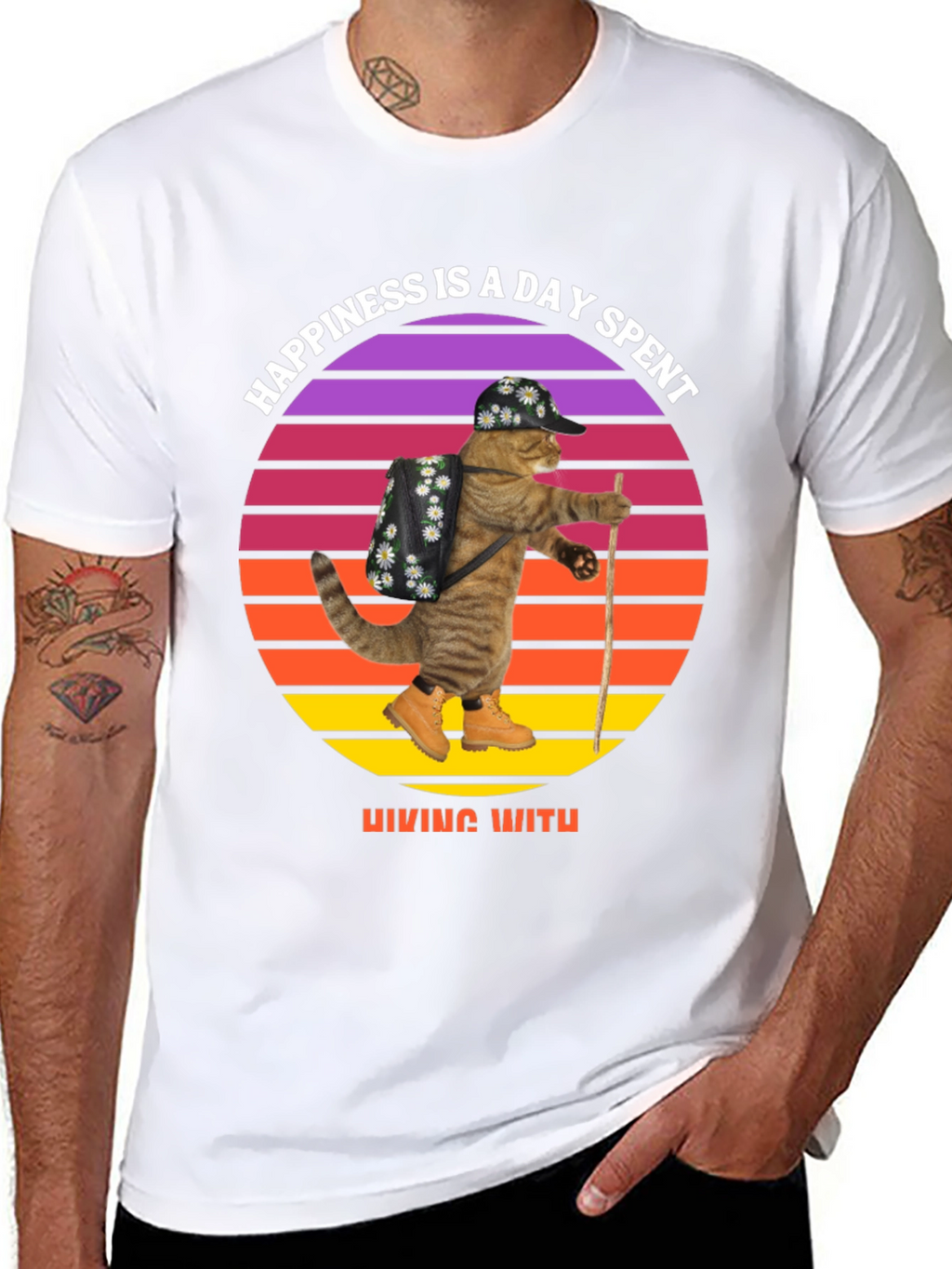 Hiking Cat T-Shirt: Happiness is a Day Spent Hiking