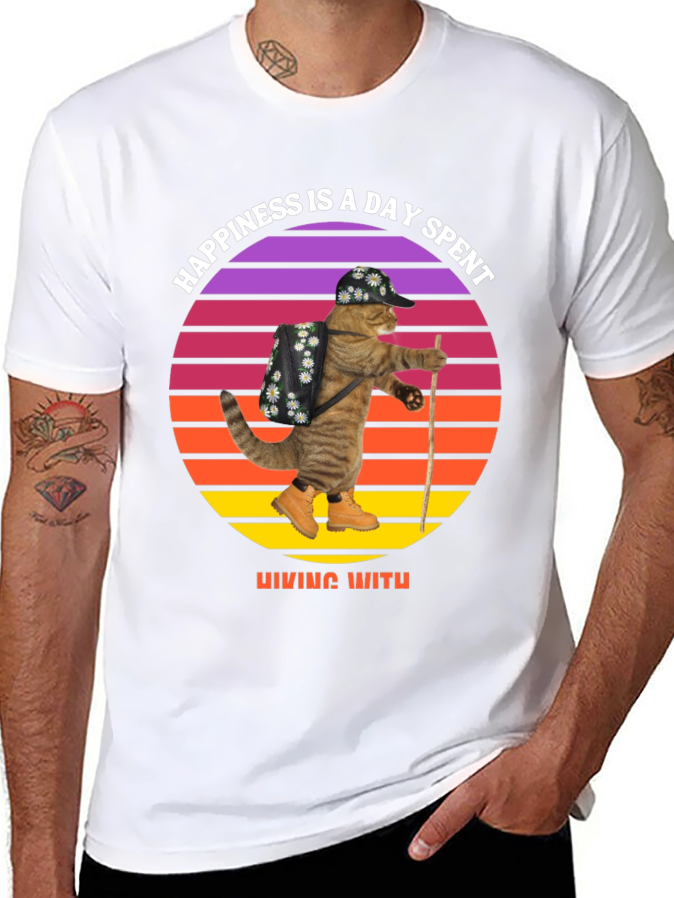 Hiking Cat T-Shirt: Happiness is a Day Spent Hiking