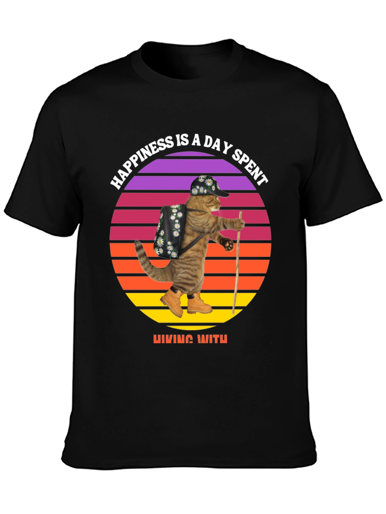 Hiking Cat T-Shirt: Happiness is a Day Spent Hiking