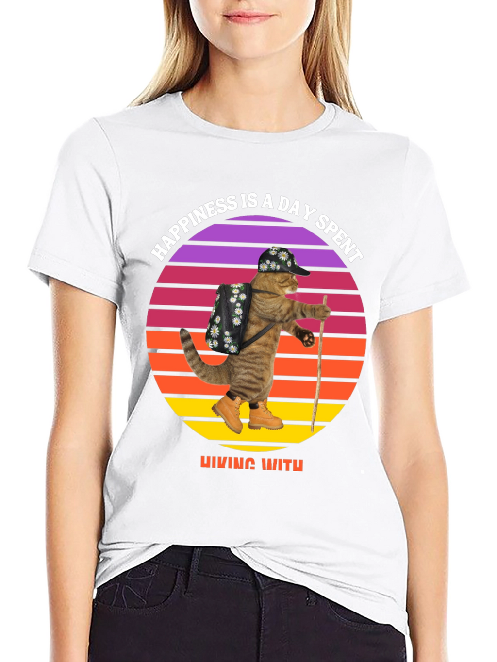 Hiking Cat T-Shirt: Happiness is a Day Spent Hiking
