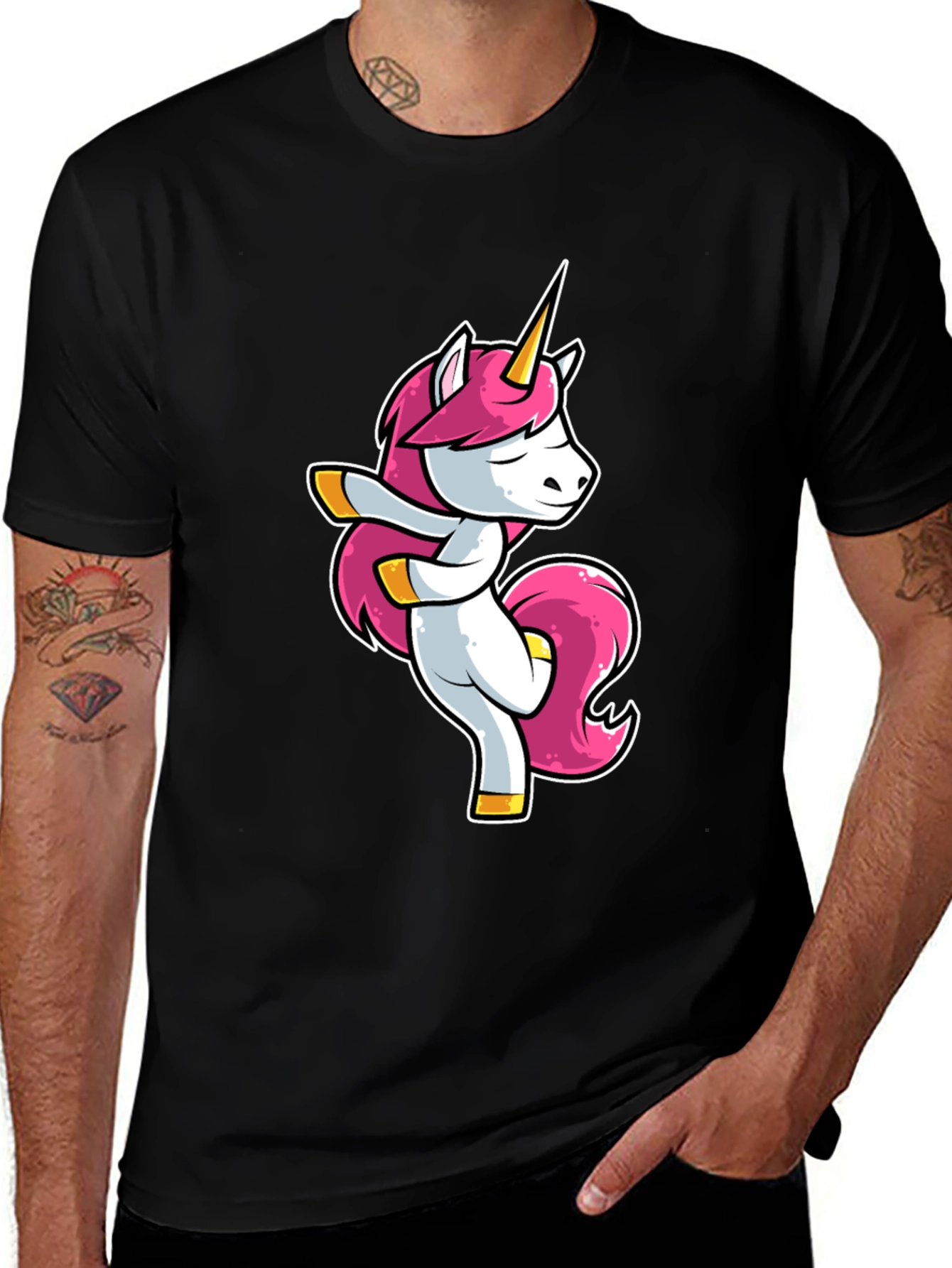 Dabbing Unicorn Graphic Tee - Black Cotton T-Shirt
