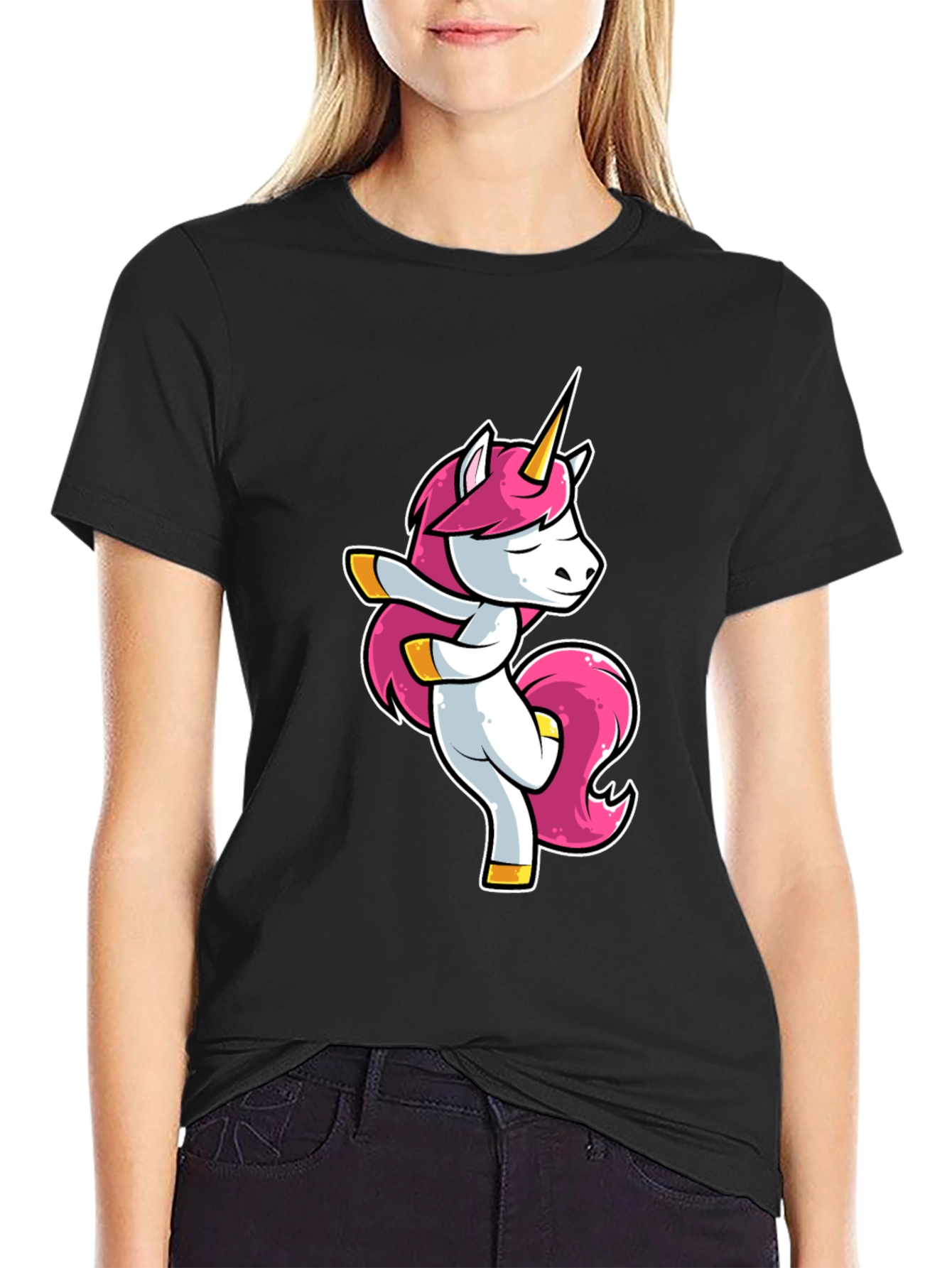 Dabbing Unicorn Graphic Tee - Black Cotton T-Shirt