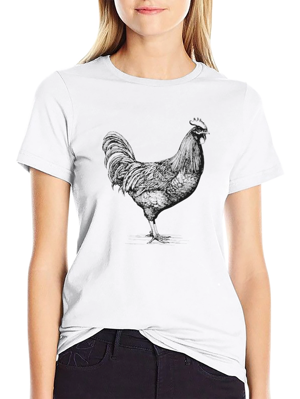 Black T-Shirt with Rooster Outline