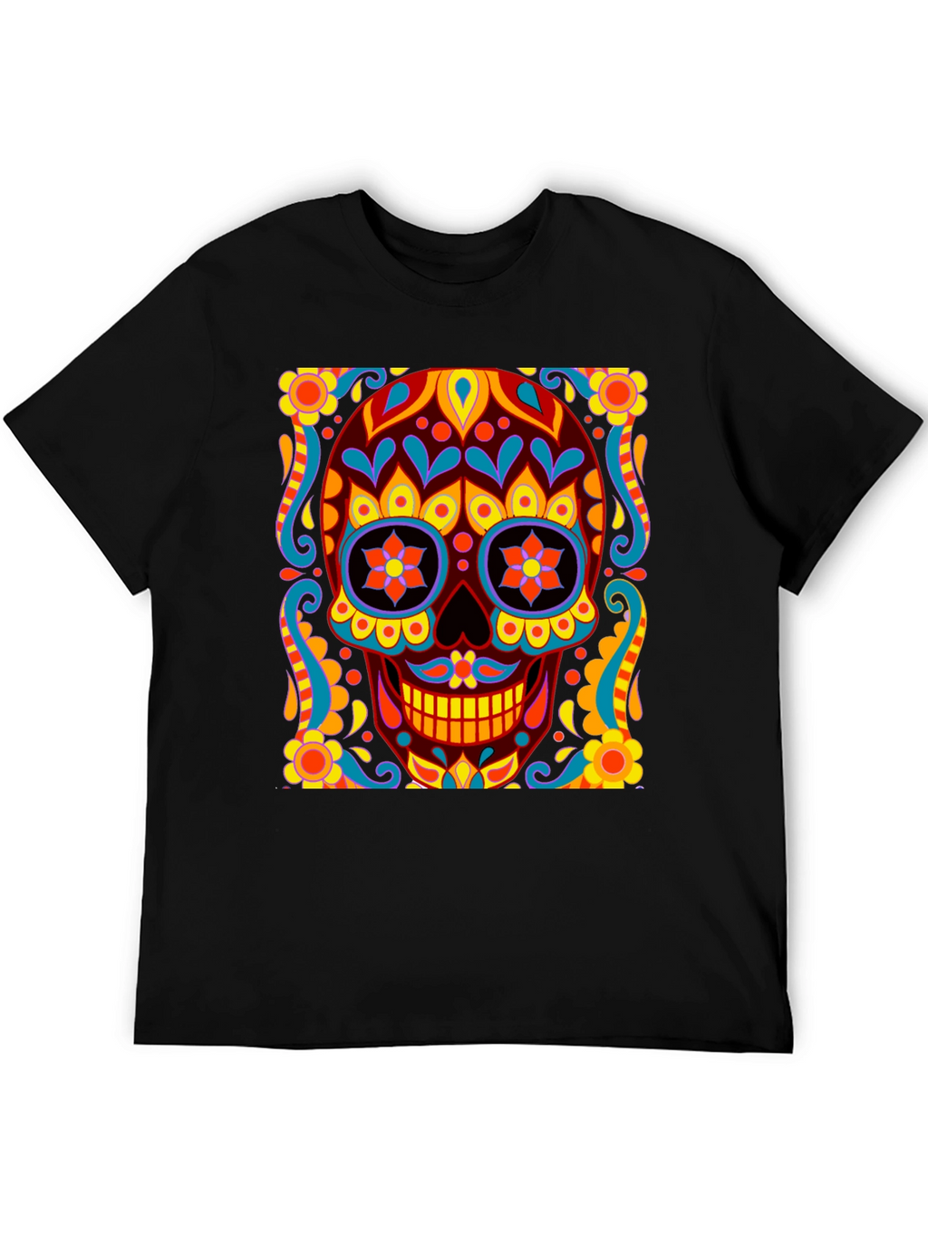 Day of the Dead Skull Graphic Black T-Shirt