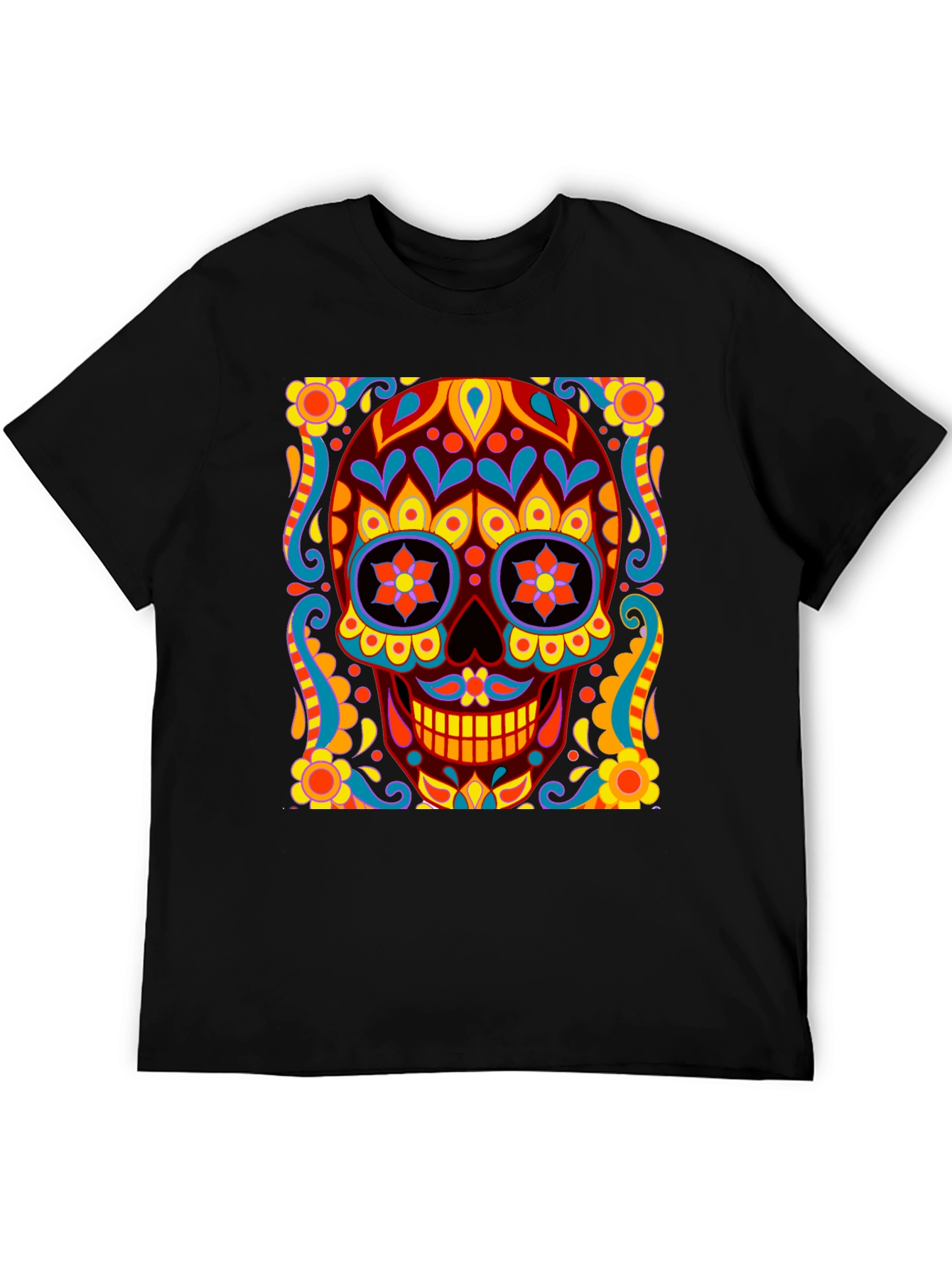 Day of the Dead Skull Graphic Black T-Shirt