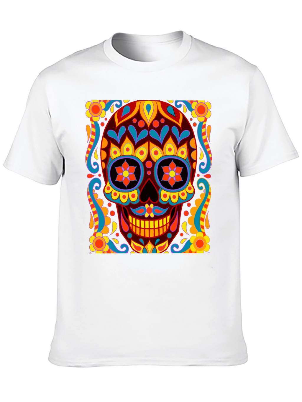 Day of the Dead Skull Graphic Black T-Shirt