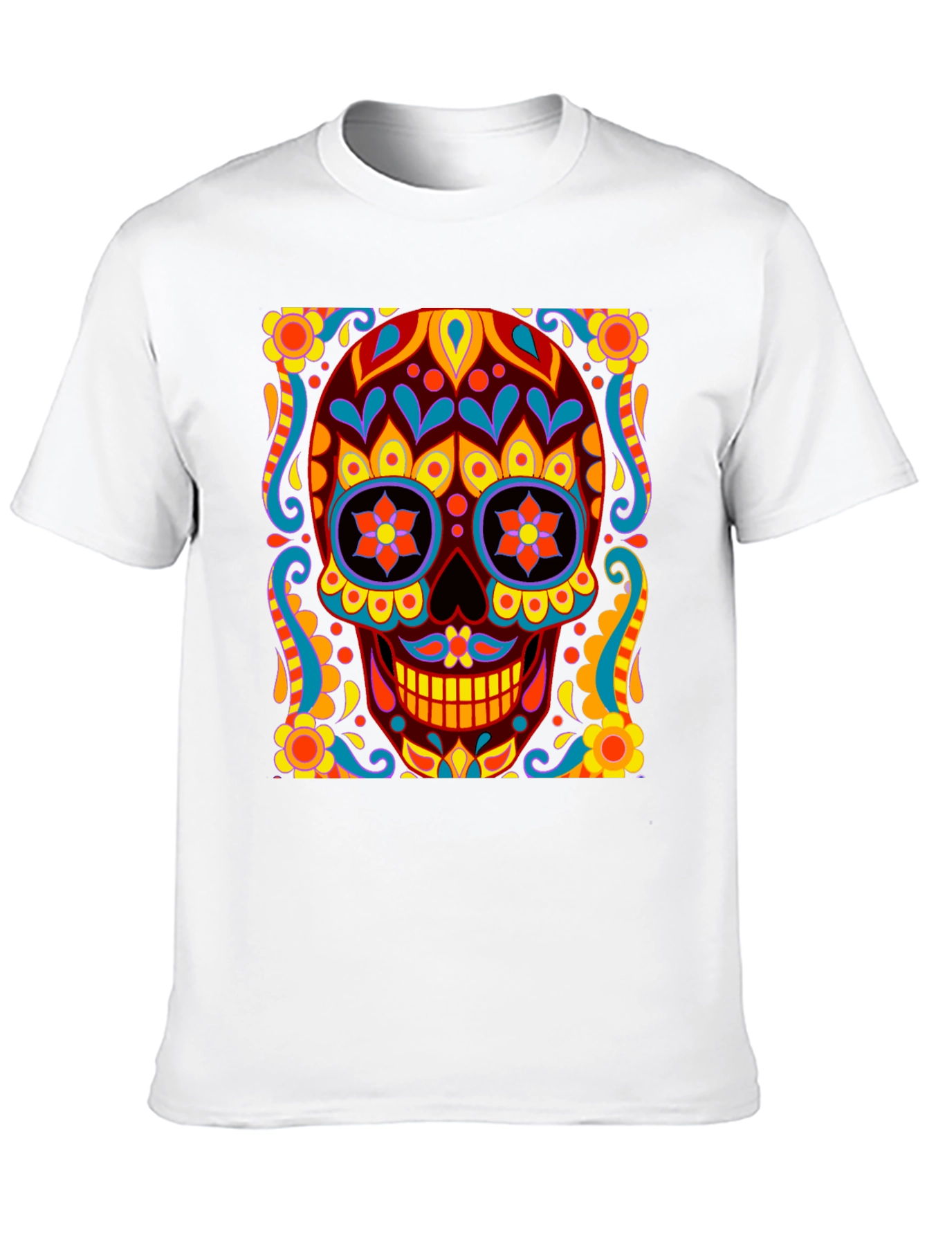 Day of the Dead Skull Graphic Black T-Shirt