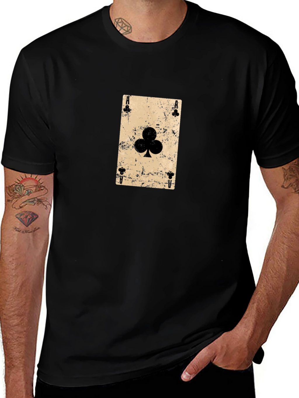 Ace of Clubs Graphic Tee - Distressed Card Design