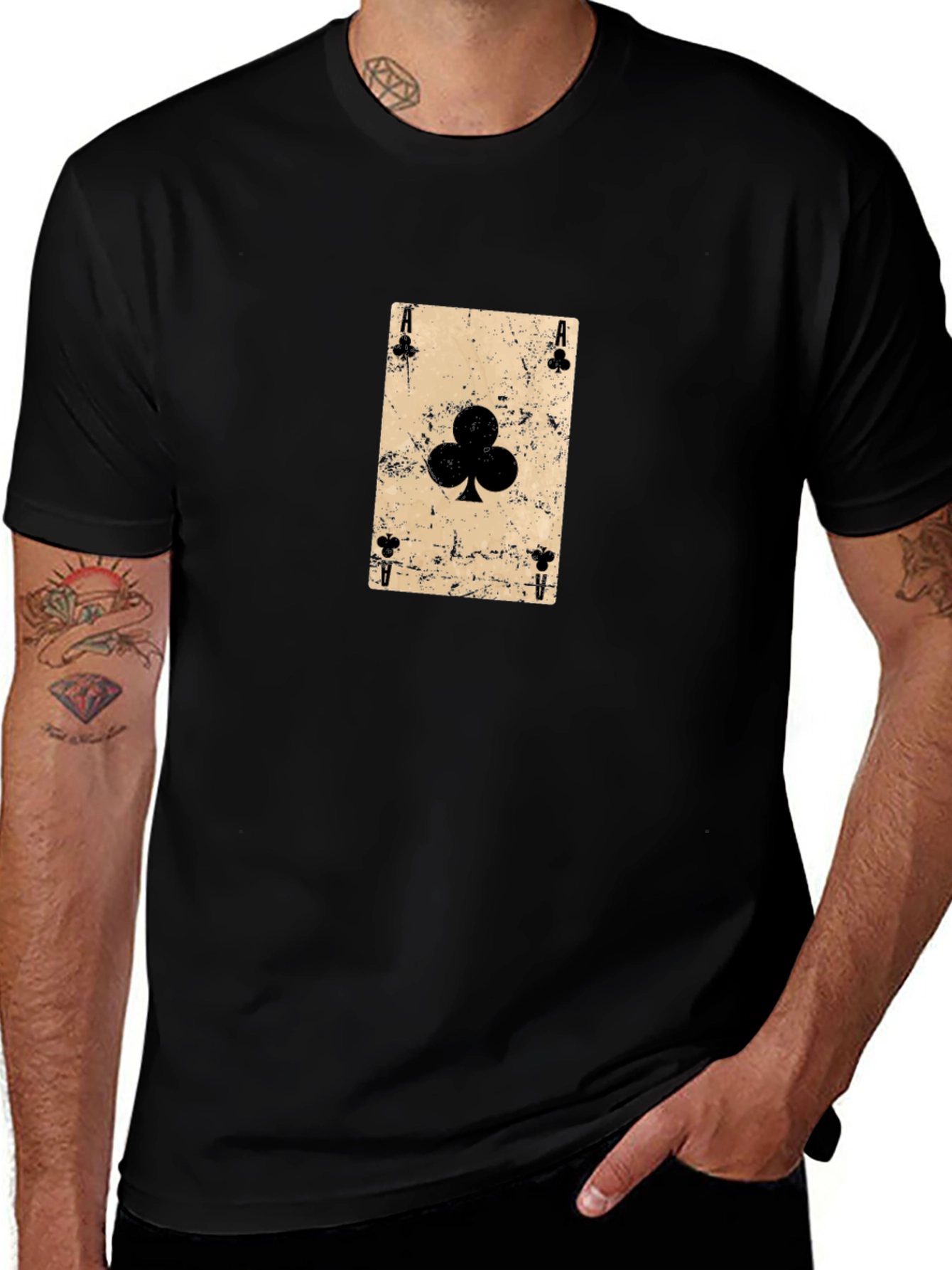 Ace of Clubs Graphic Tee - Distressed Card Design
