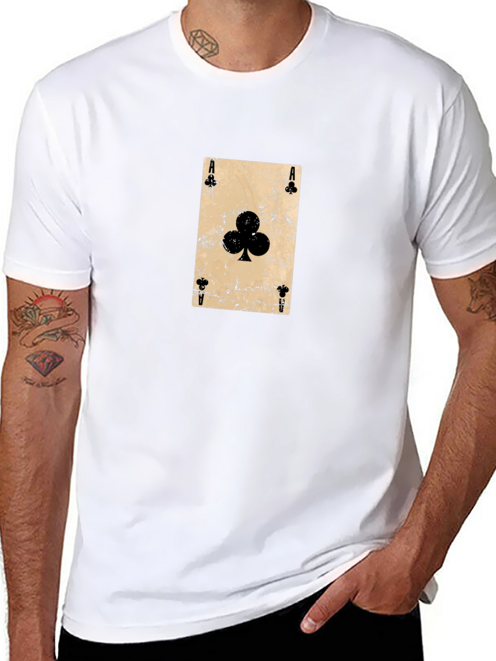 Ace of Clubs Graphic Tee - Distressed Card Design