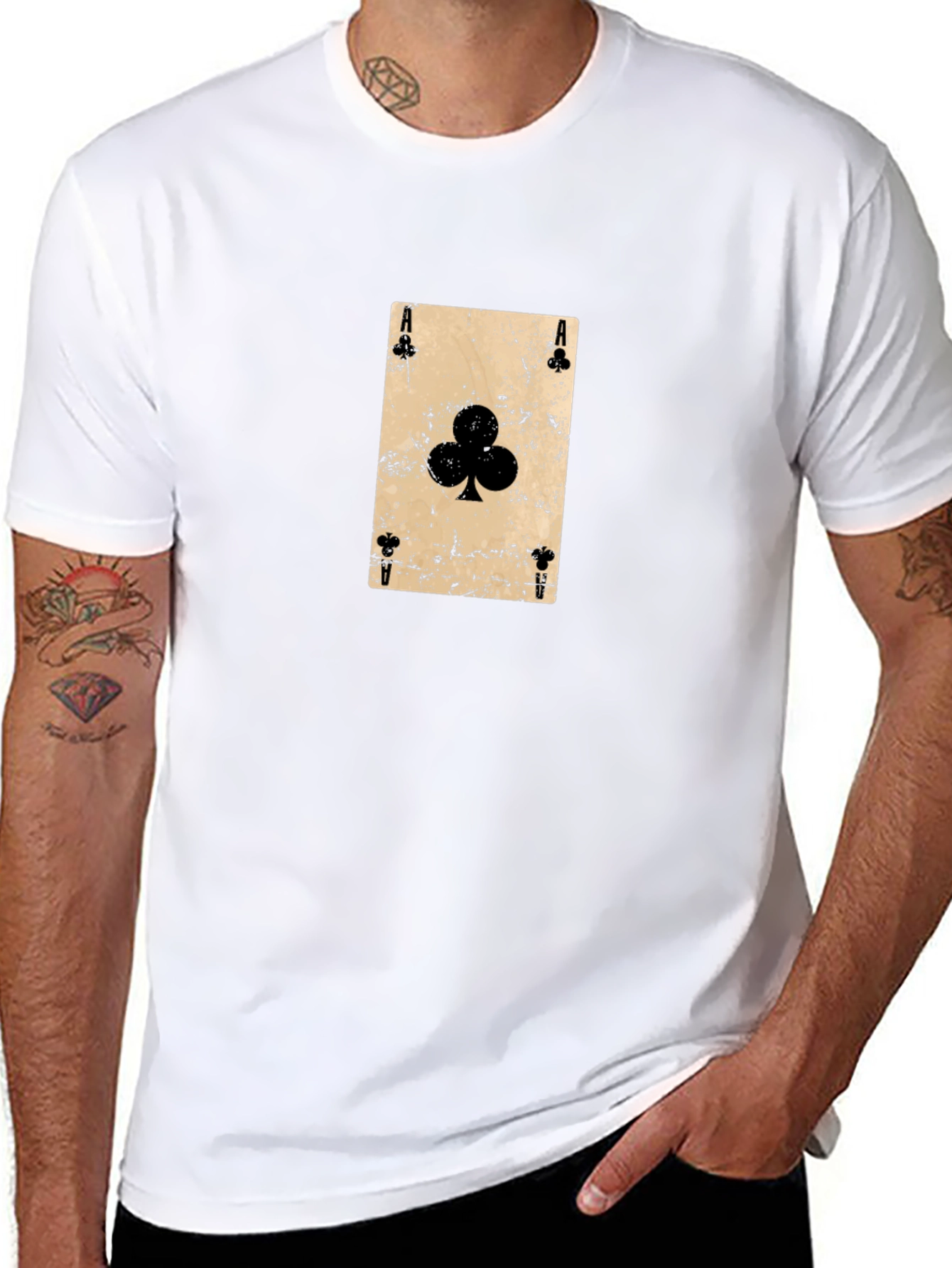 Ace of Clubs Graphic Tee - Distressed Card Design