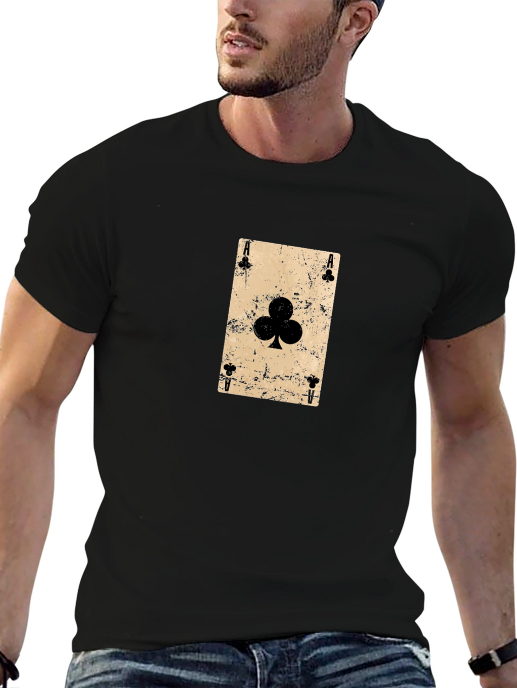 Ace of Clubs Graphic Tee - Distressed Card Design