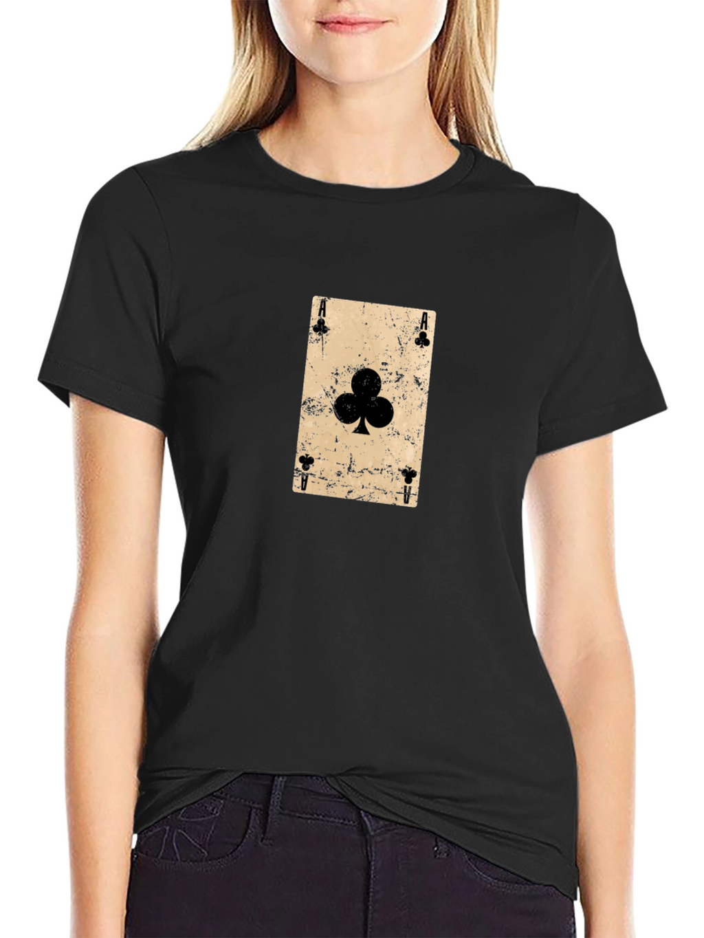 Ace of Clubs Graphic Tee - Distressed Card Design