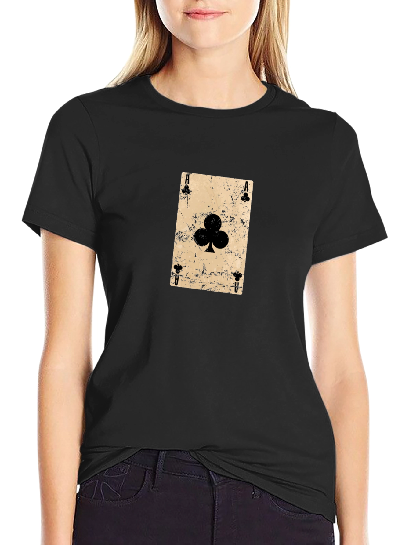 Ace of Clubs Graphic Tee - Distressed Card Design