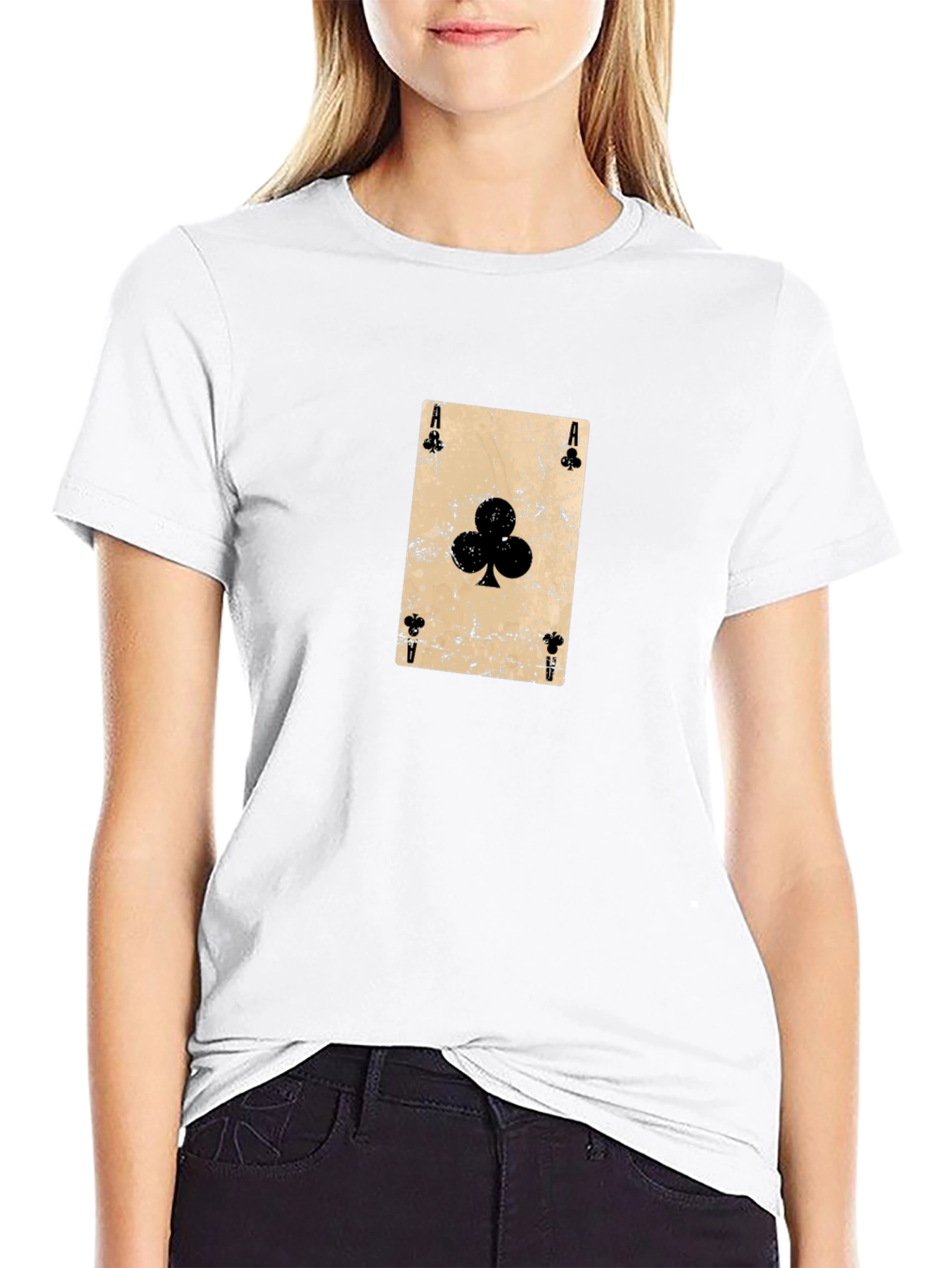 Ace of Clubs Graphic Tee - Distressed Card Design