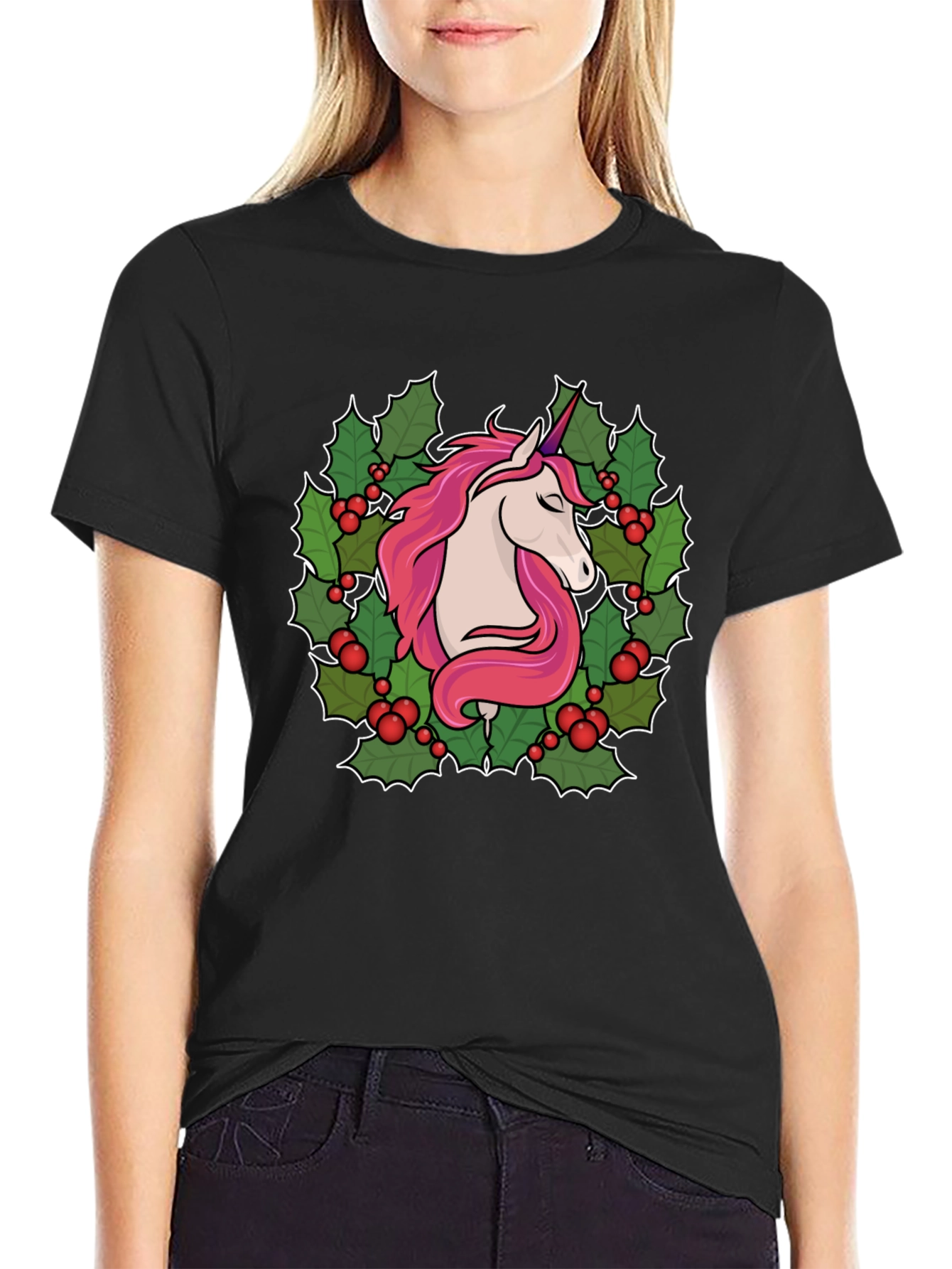 Unicorn Christmas Wreath Graphic Tee